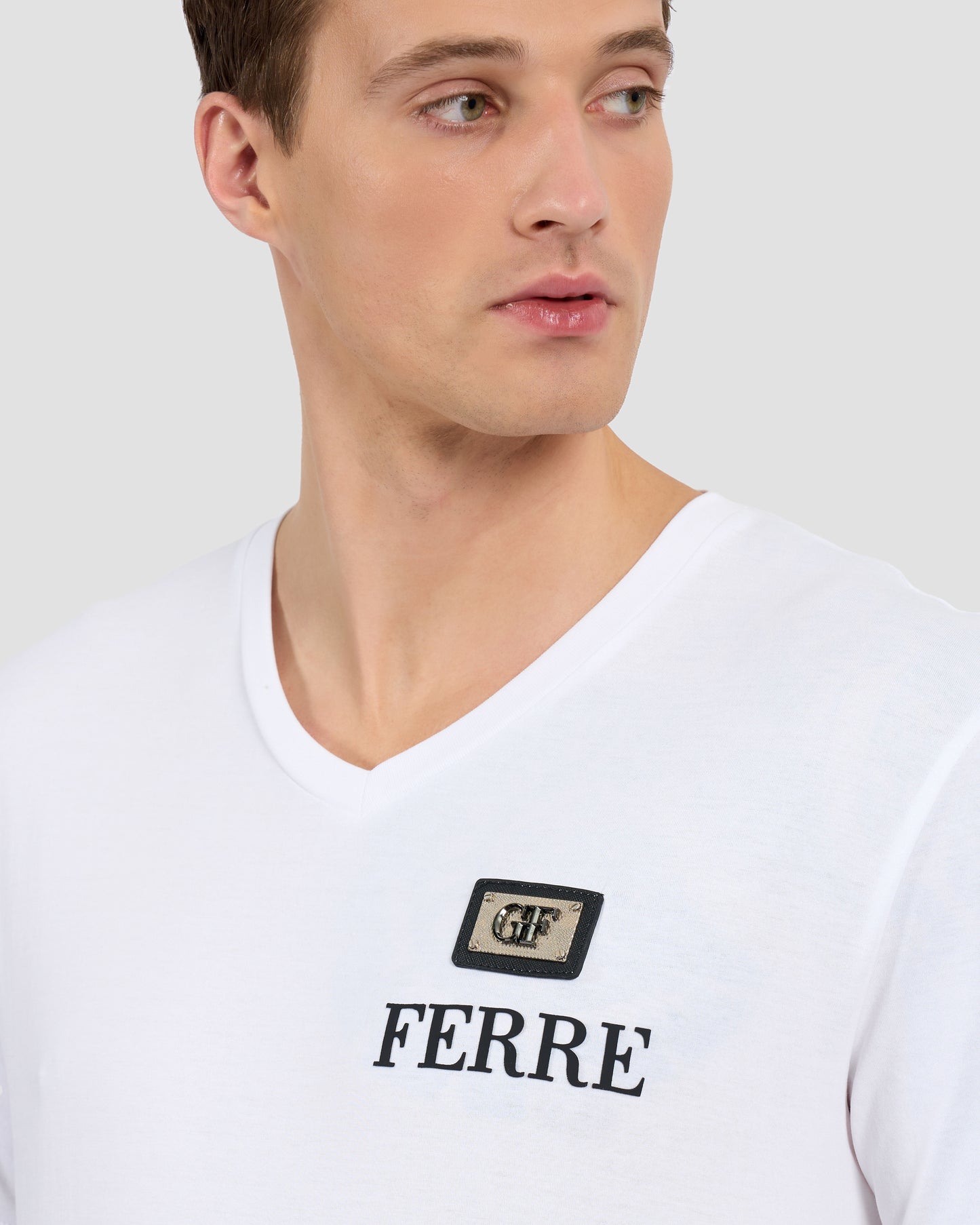 V-Neck Metal Patched T-Shirt