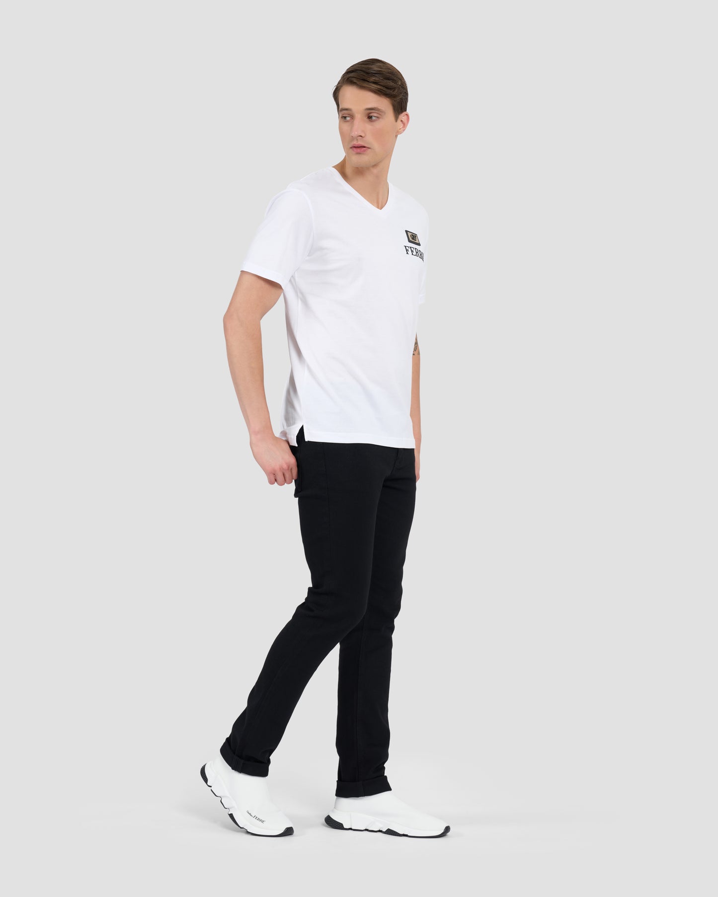 V-Neck Metal Patched T-Shirt