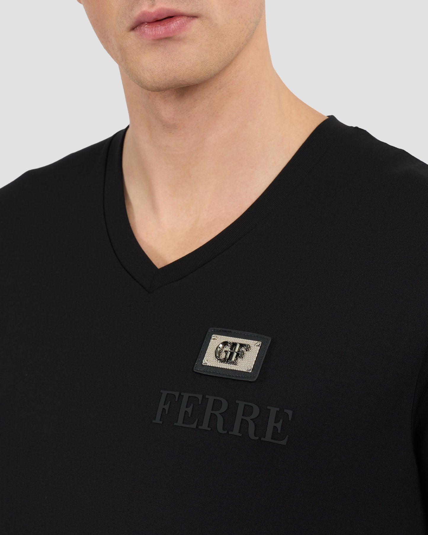 V-Neck Metal Patched T-Shirt