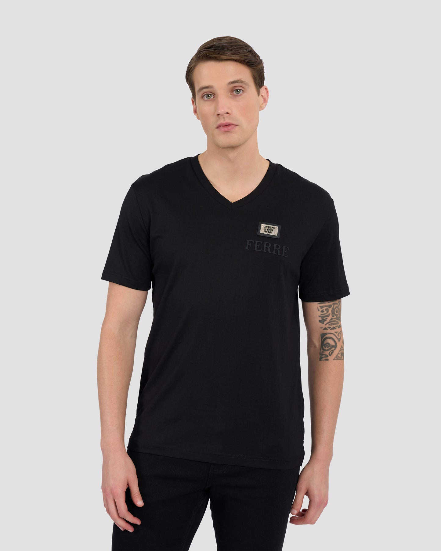 V-Neck Metal Patched T-Shirt