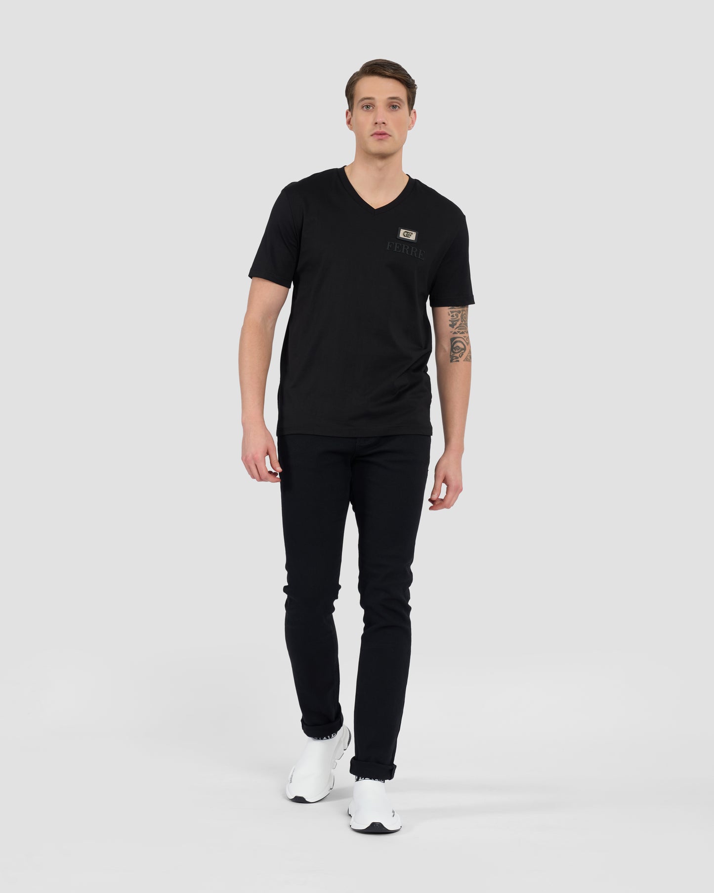 V-Neck Metal Patched T-Shirt