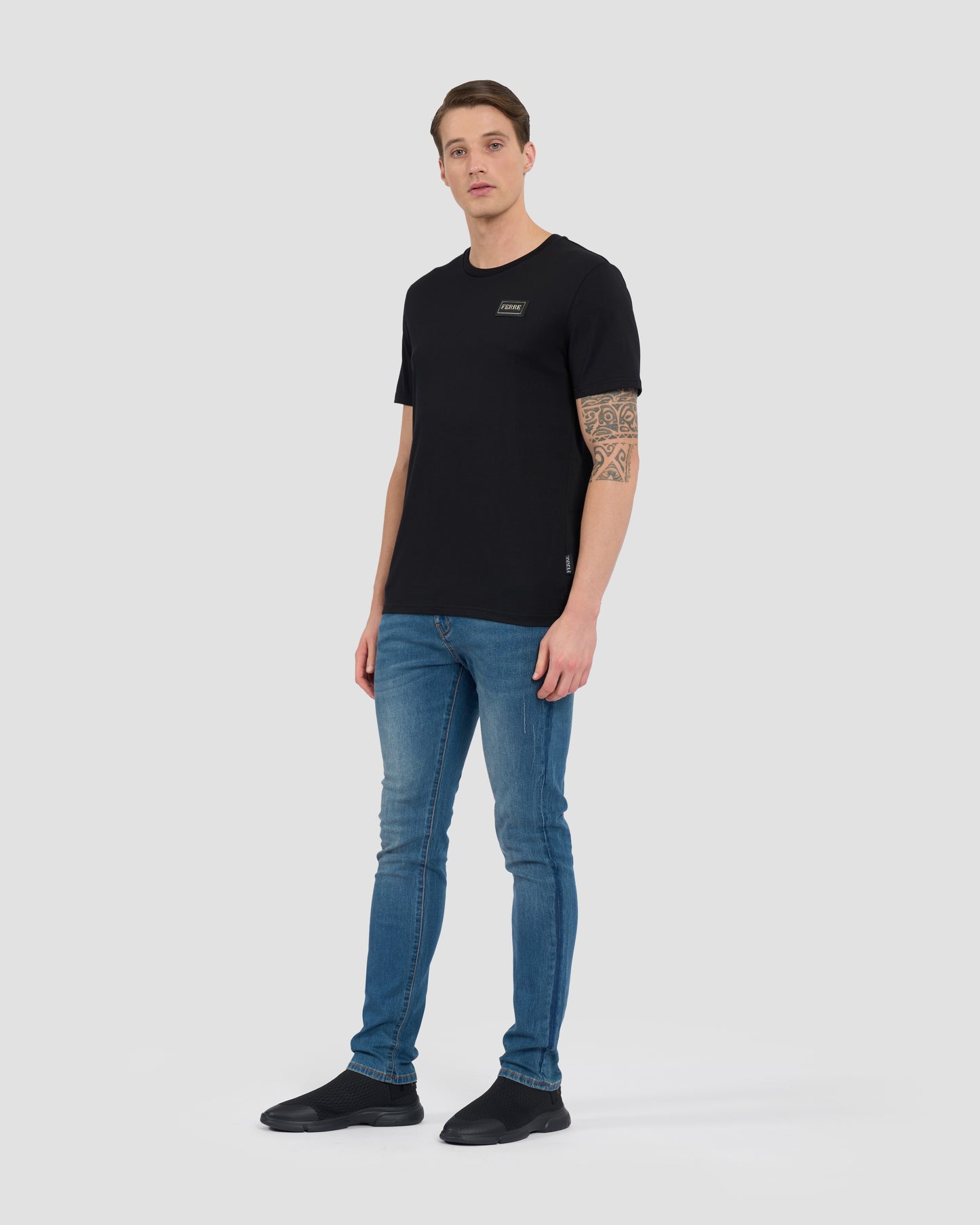 Leather Metal Patched T-Shirt