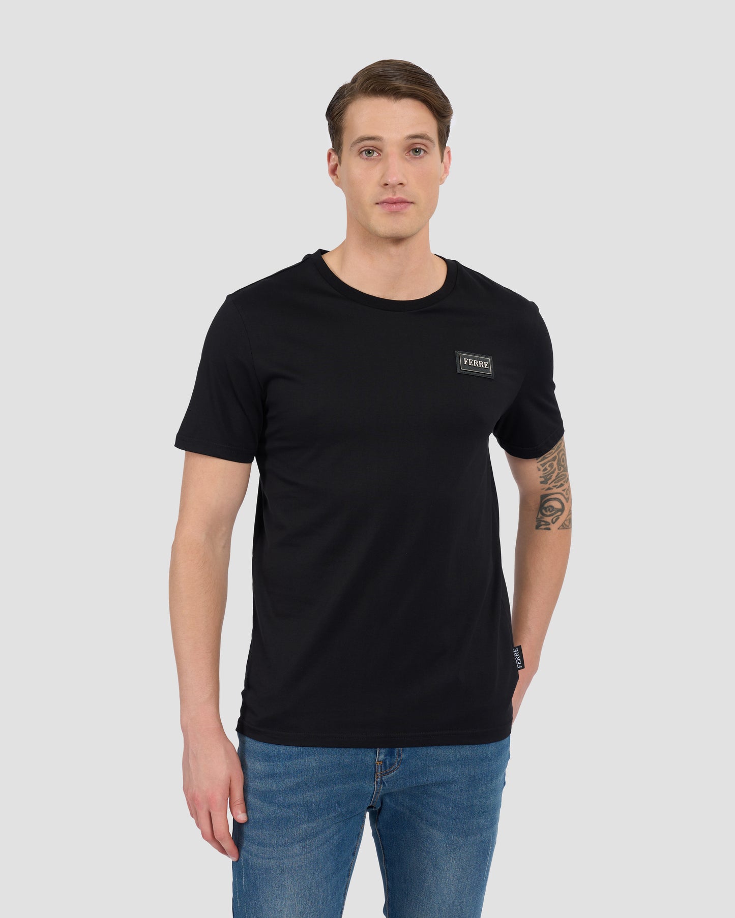 Leather Metal Patched T-Shirt
