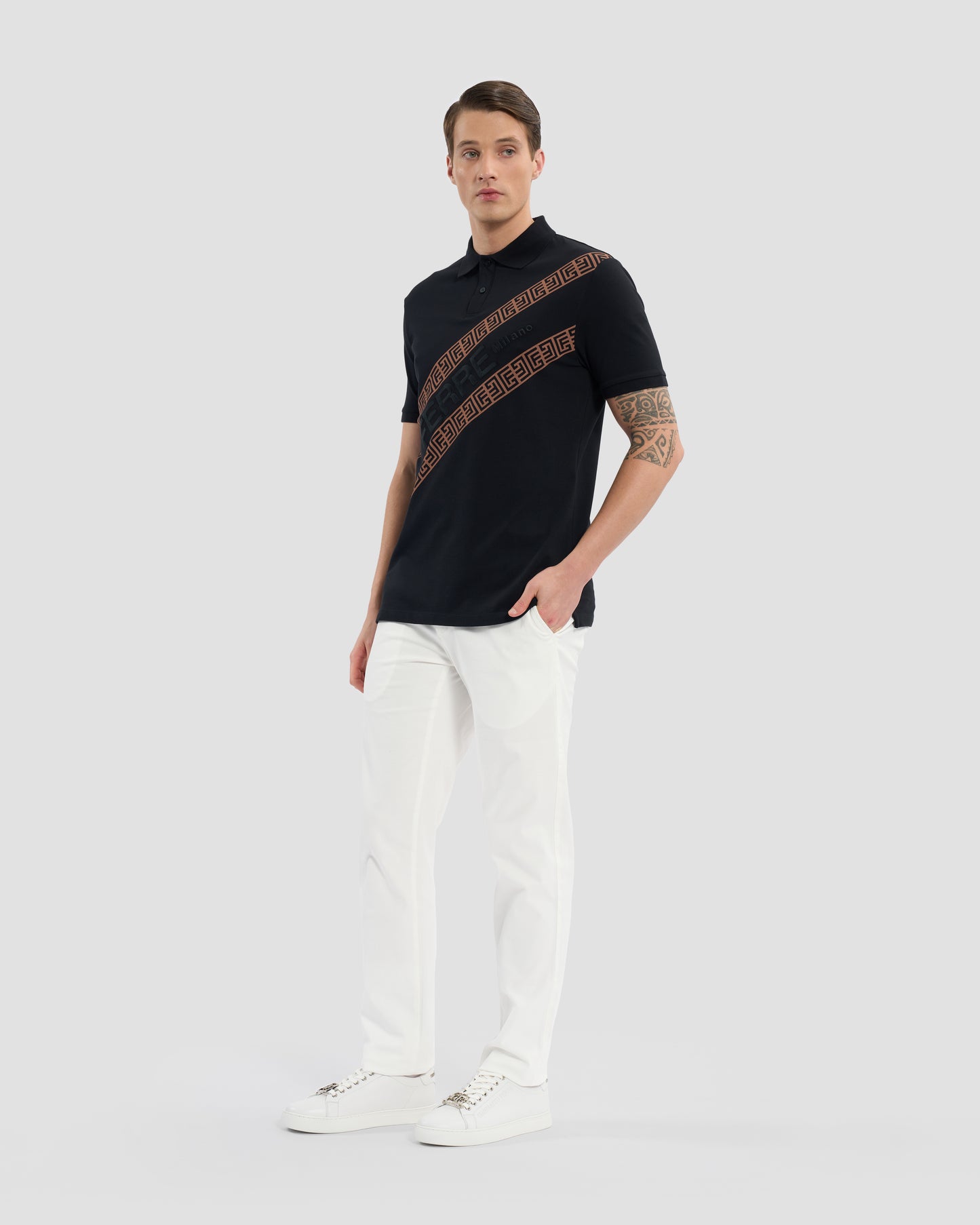 Oriental Pattern Accented Polo Shirt