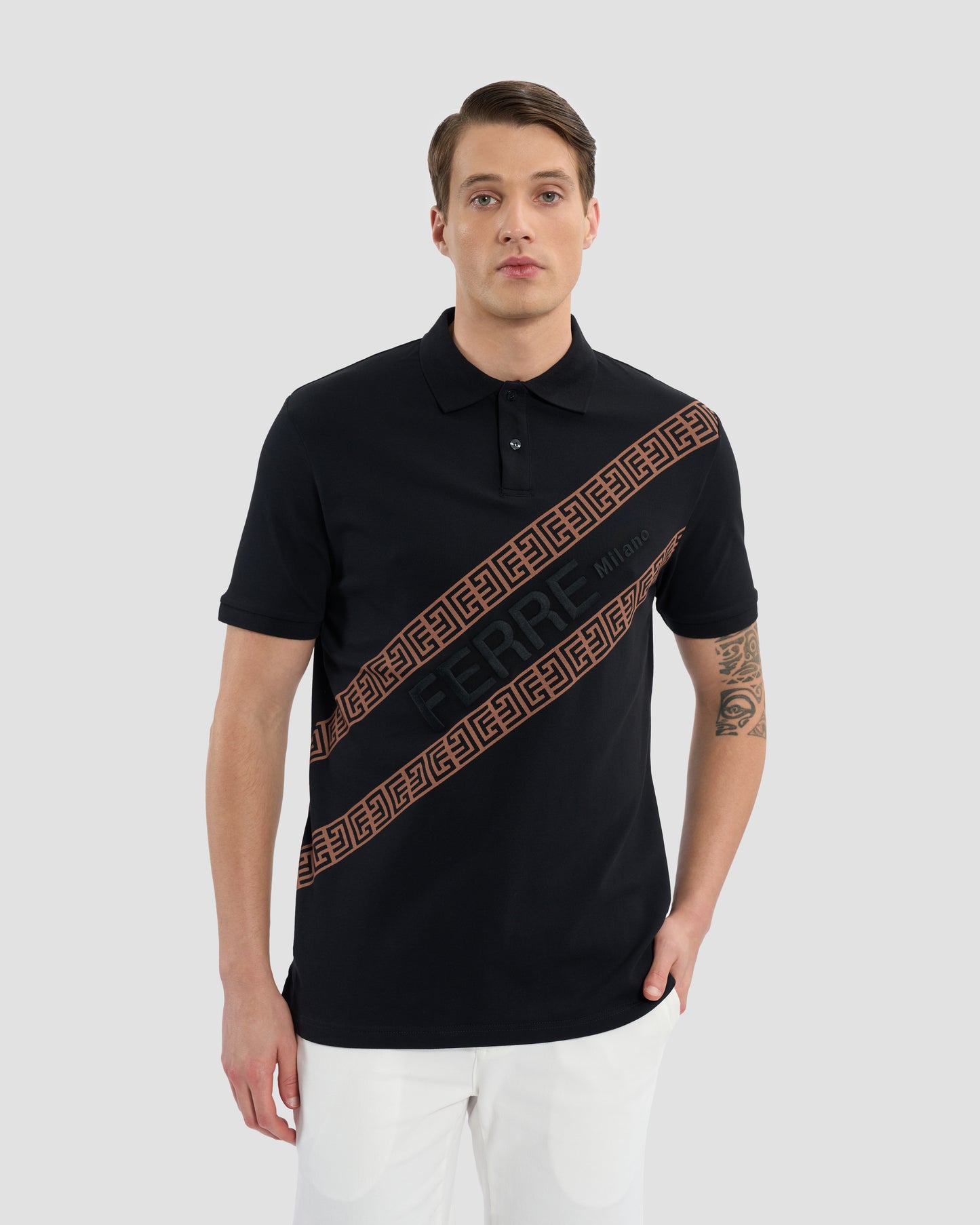 Oriental Pattern Accented Polo Shirt