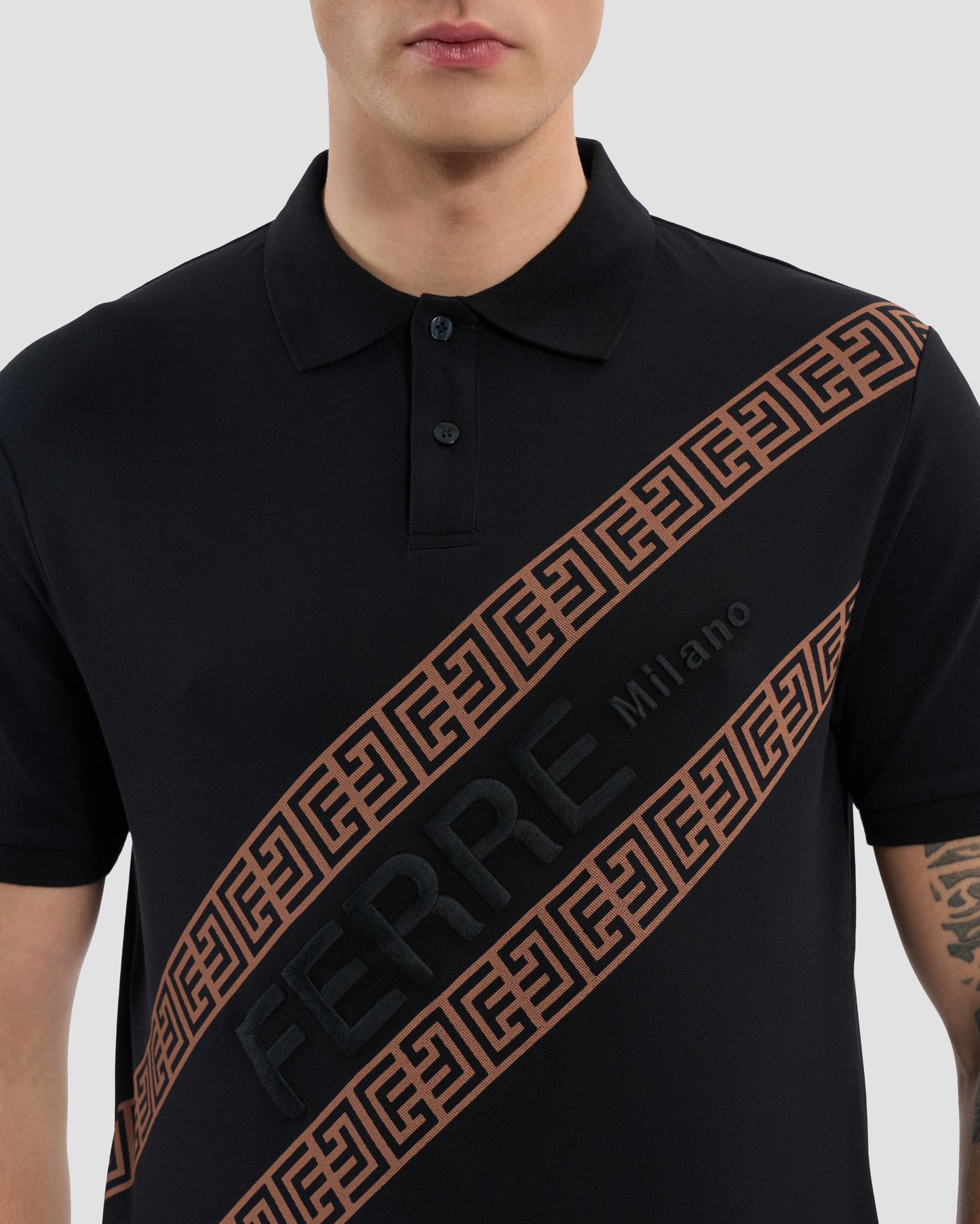 Oriental Pattern Accented Polo Shirt