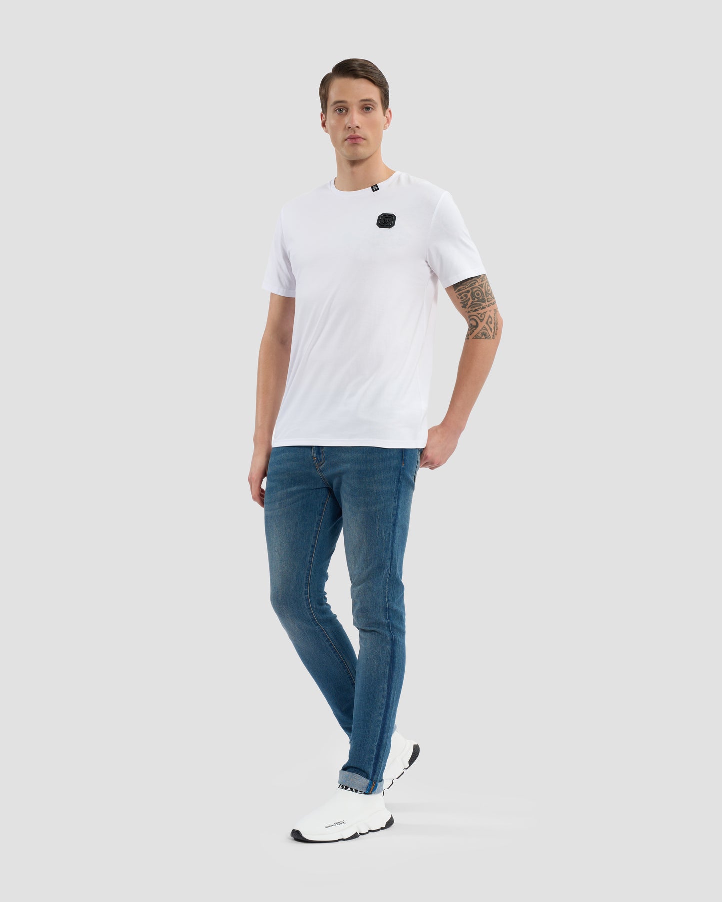 Croc-Skin Effect Brand Print T-Shirt