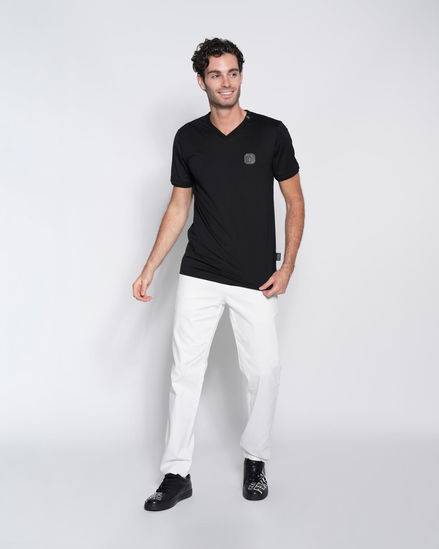 Leather Metal Logo-Plaque T-Shirt