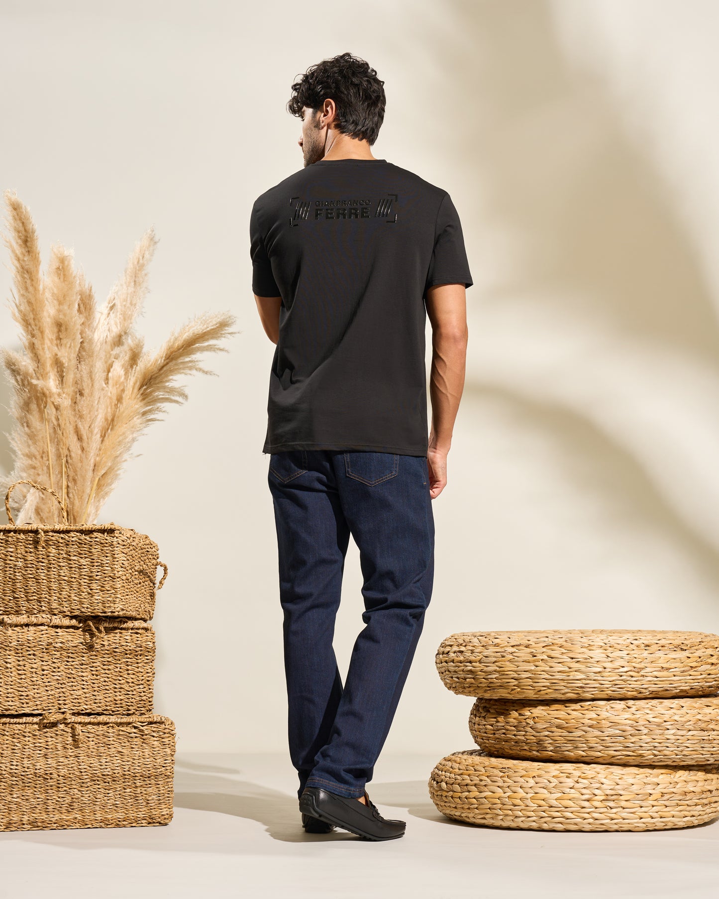 Tape Sleeve Print Black T-Shirt