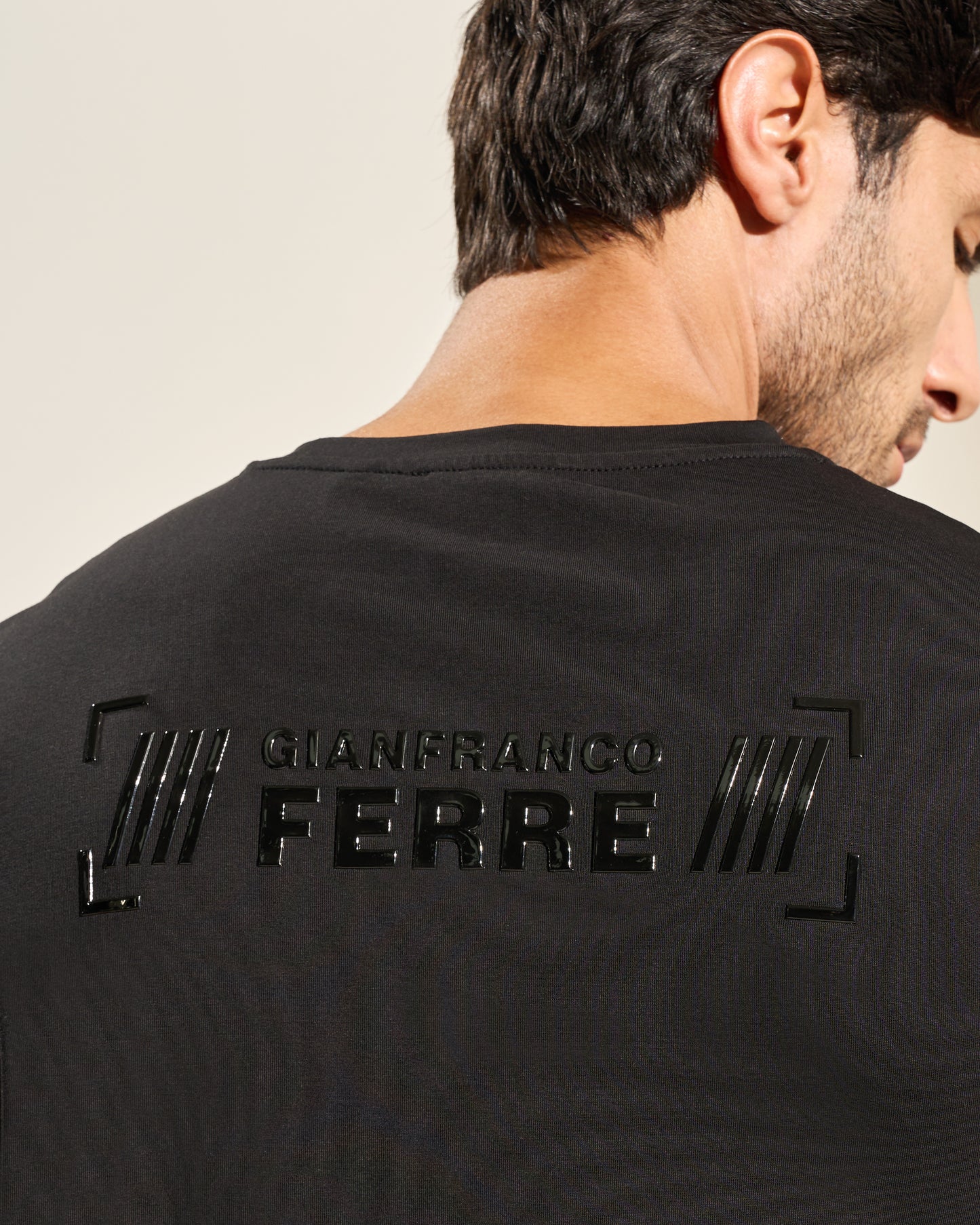 Tape Sleeve Print Black T-Shirt