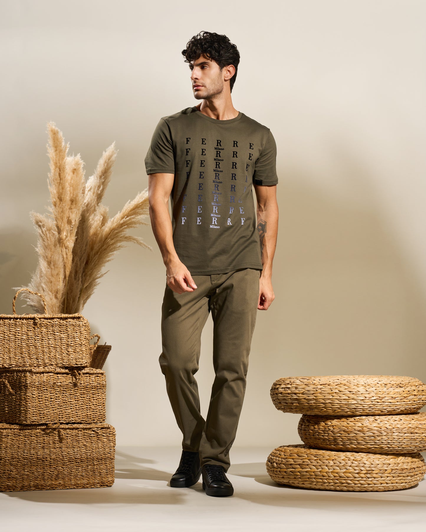 Flock Print Cotton T-Shirt