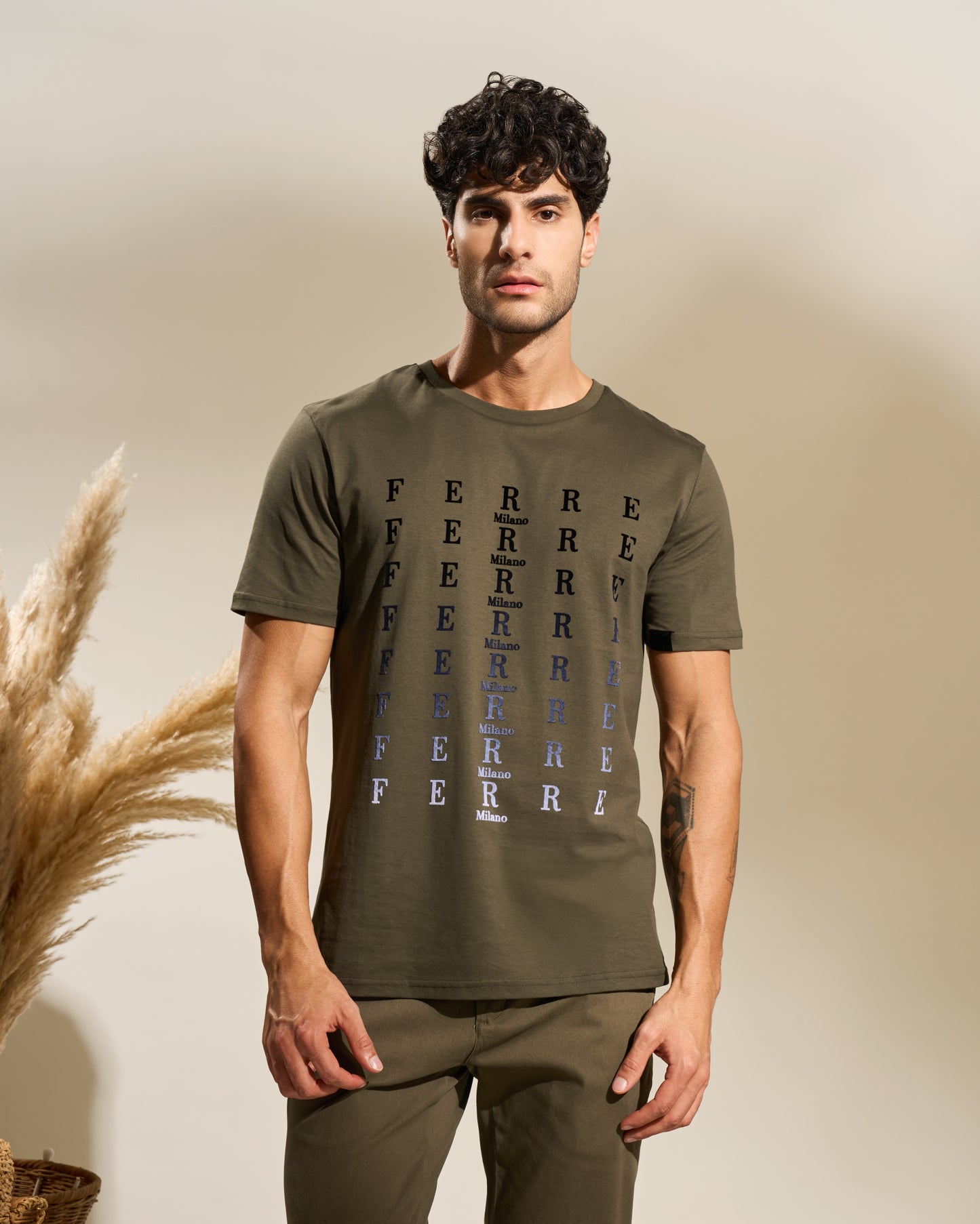 Flock Print Cotton T-Shirt
