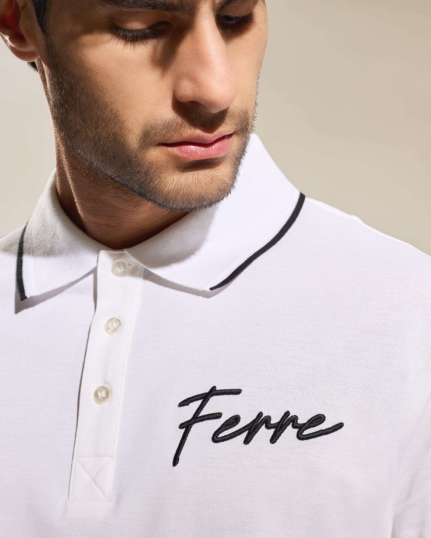 Edgy Back Chain White Polo