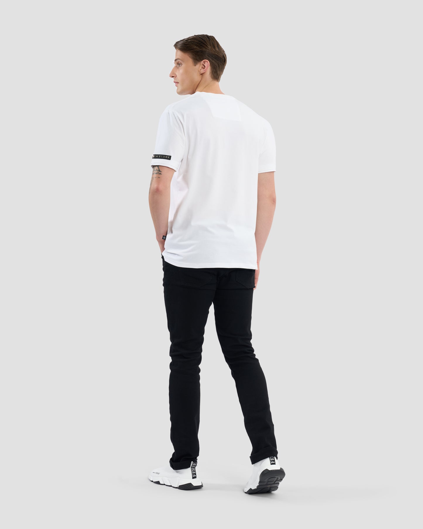 Brand Embellished Sleeve V-Neck T-Shirt