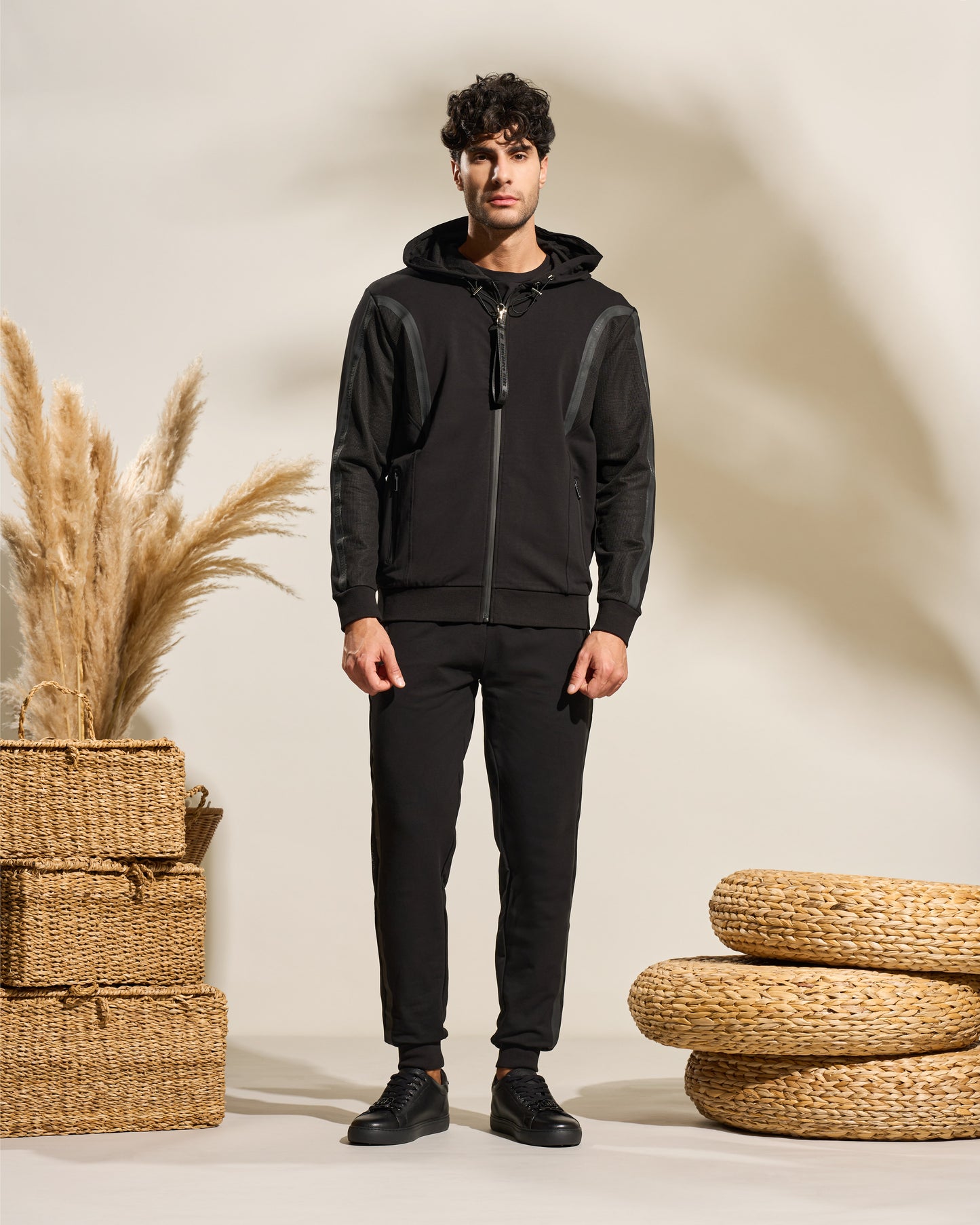 Stylish Black Rubber-Tape Jacket