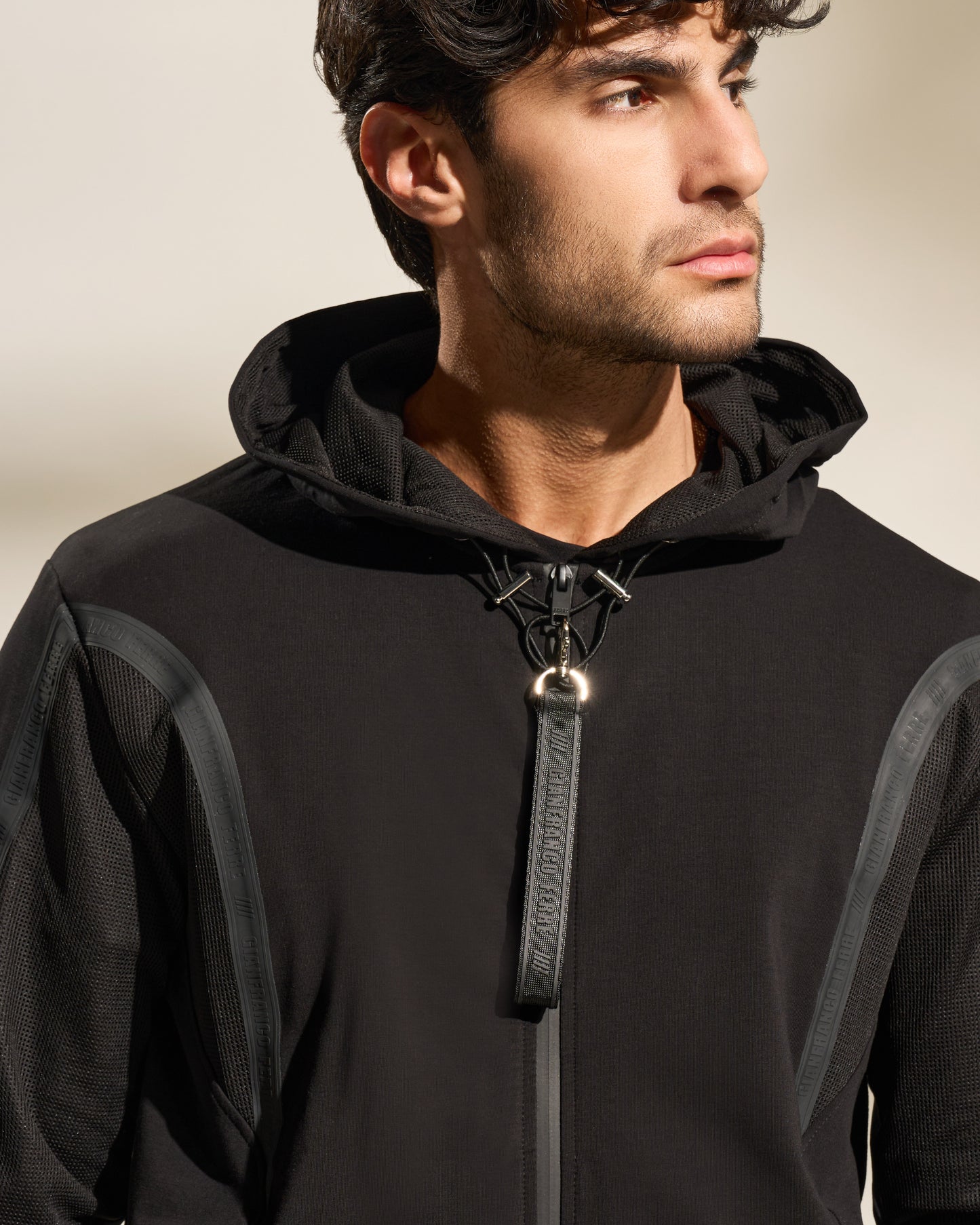 Stylish Black Rubber-Tape Jacket