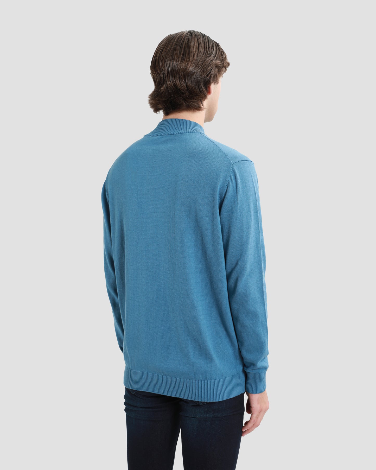 Blue Patched Zip Up Cardigan