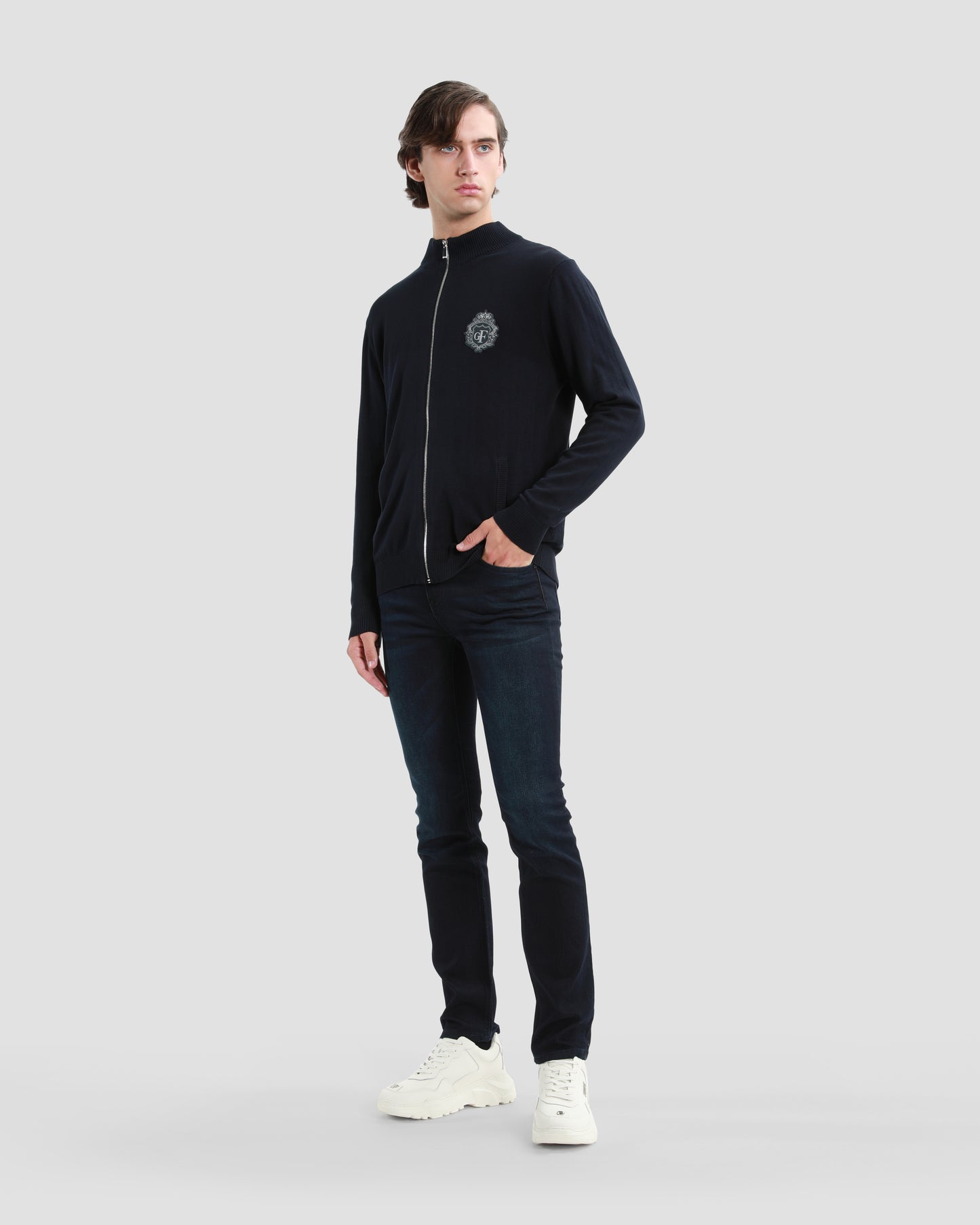 Navy Zip Up Cardigan