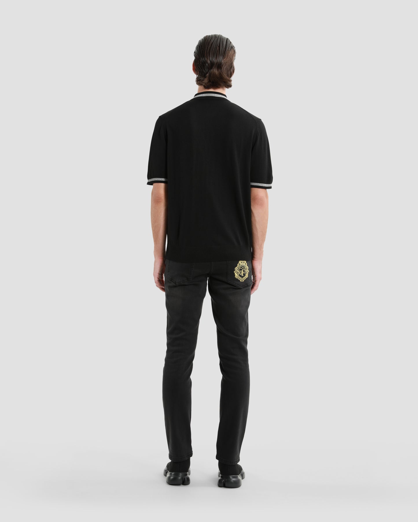Logo Embellished Half Zip Knit Polo