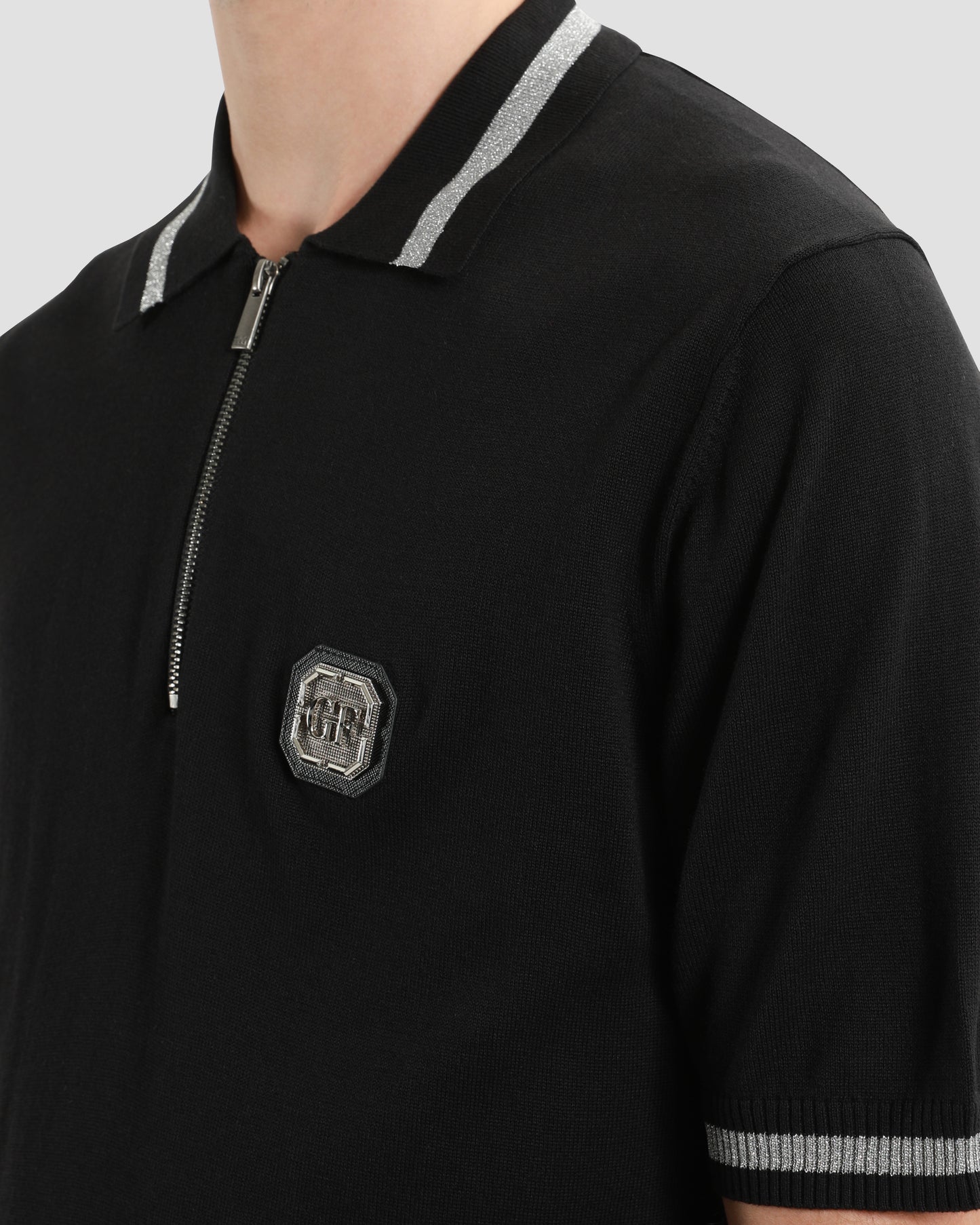 Logo Embellished Half Zip Knit Polo