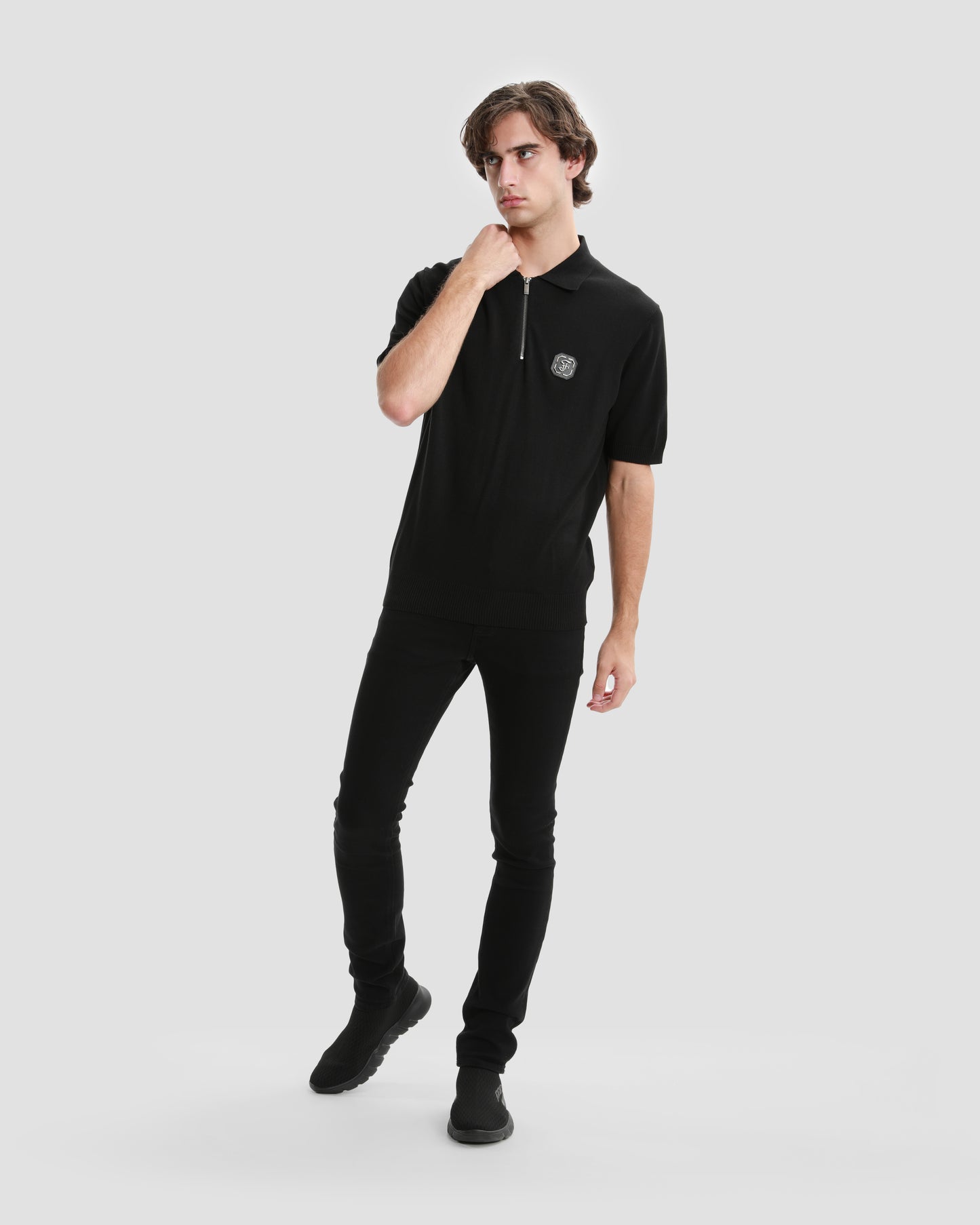 Brand Monogram Half Zip Knit Polo Shirt