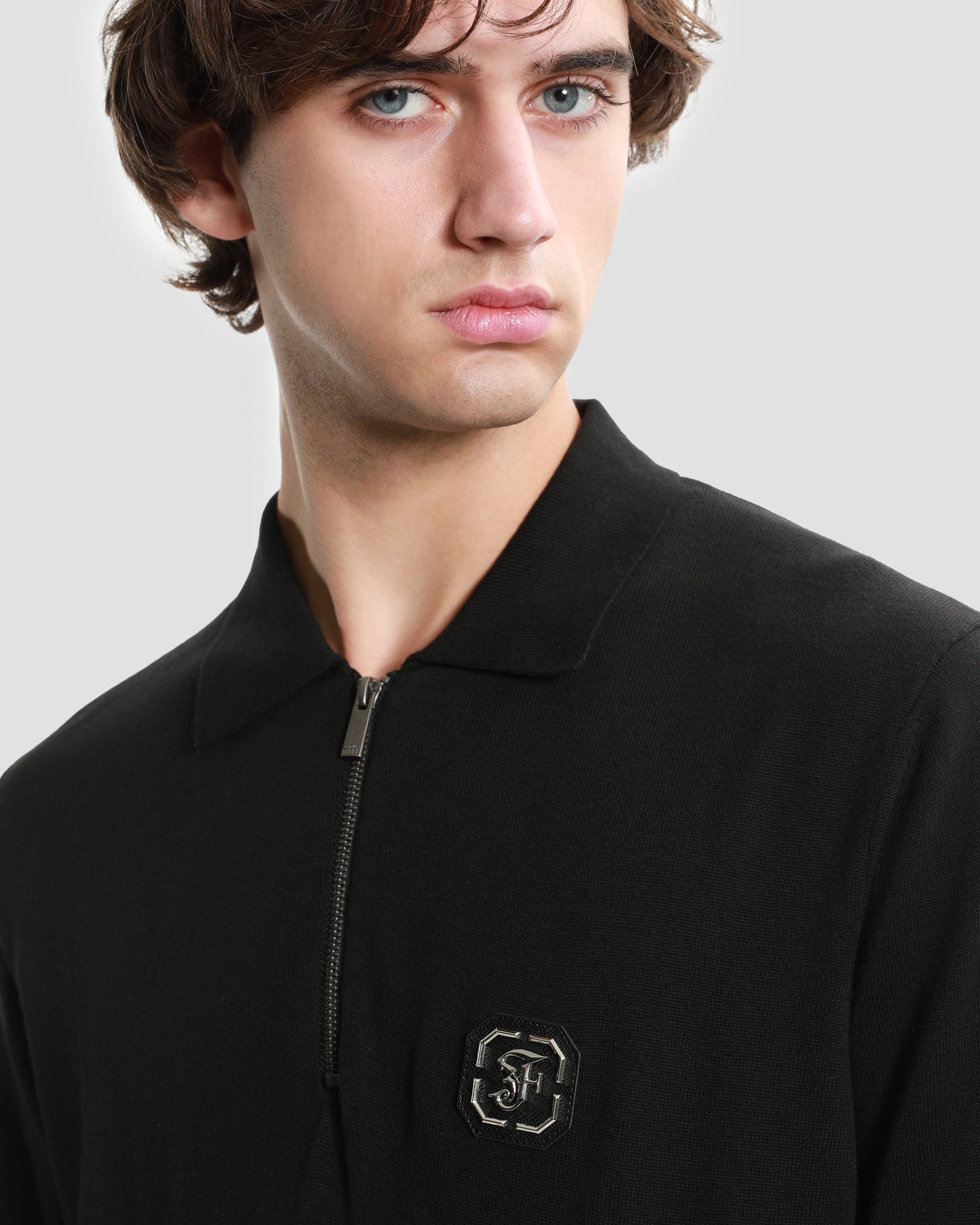 Brand Monogram Half Zip Knit Polo Shirt