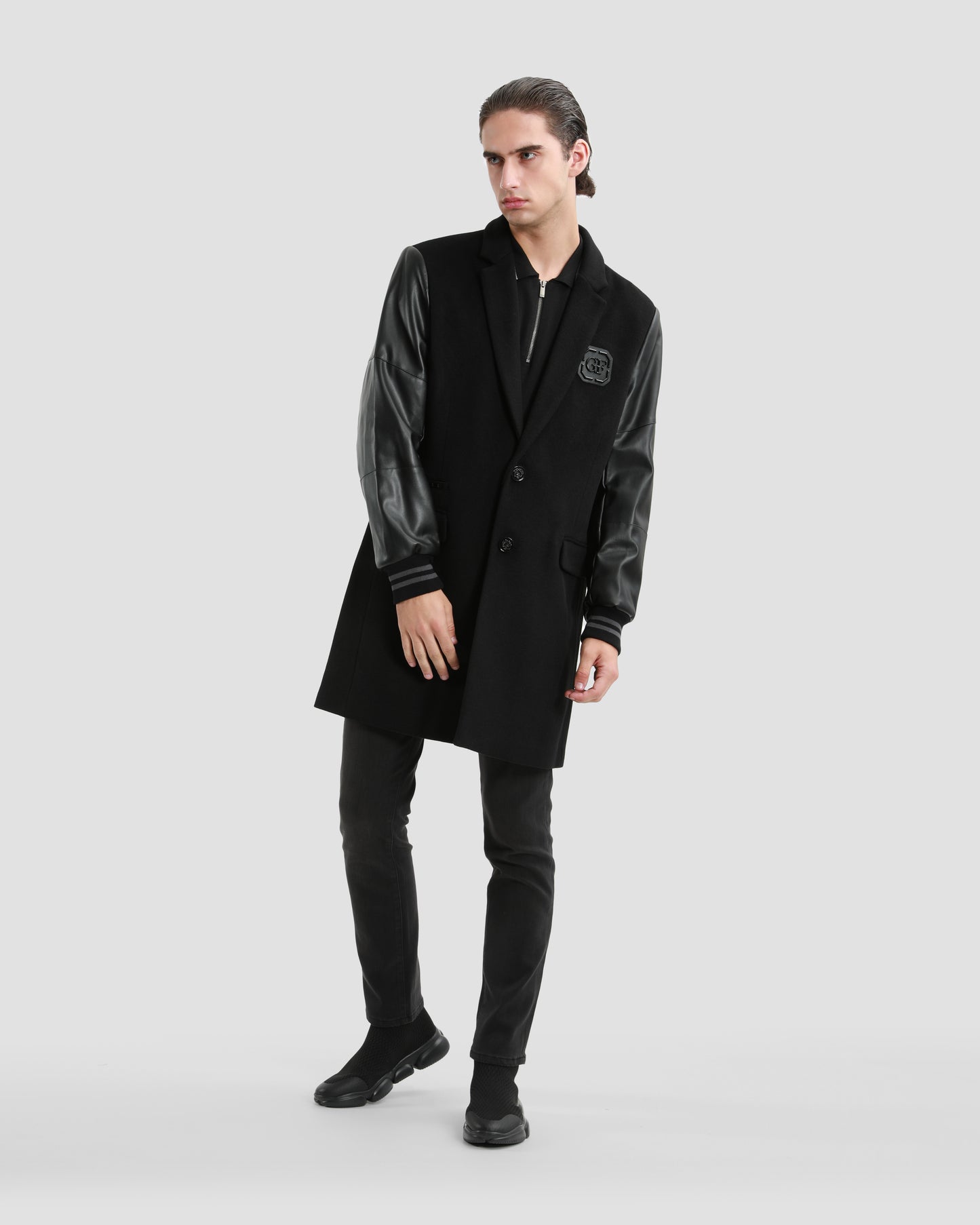 Bedazzled Leather Sleeve Coat