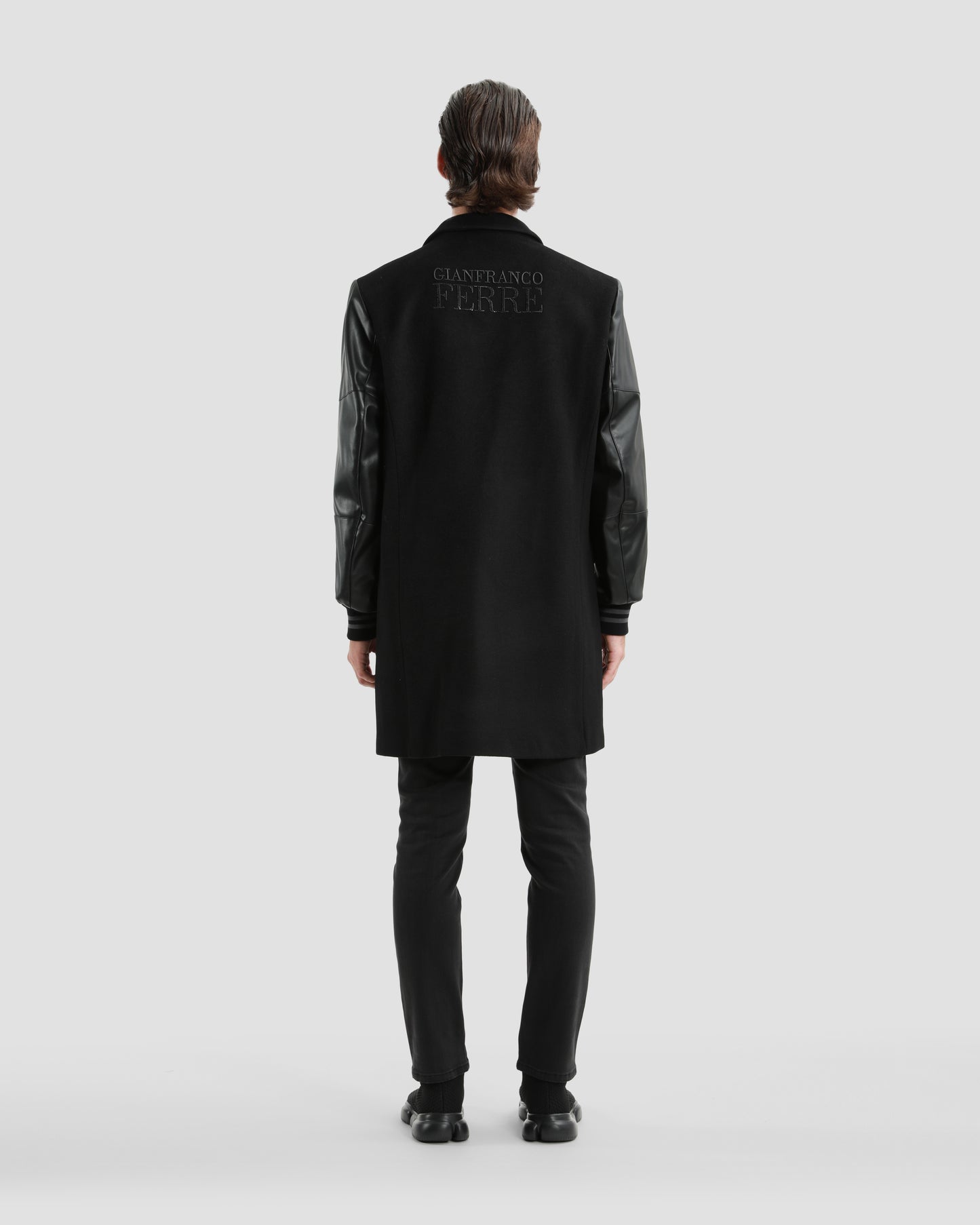 Bedazzled Leather Sleeve Coat
