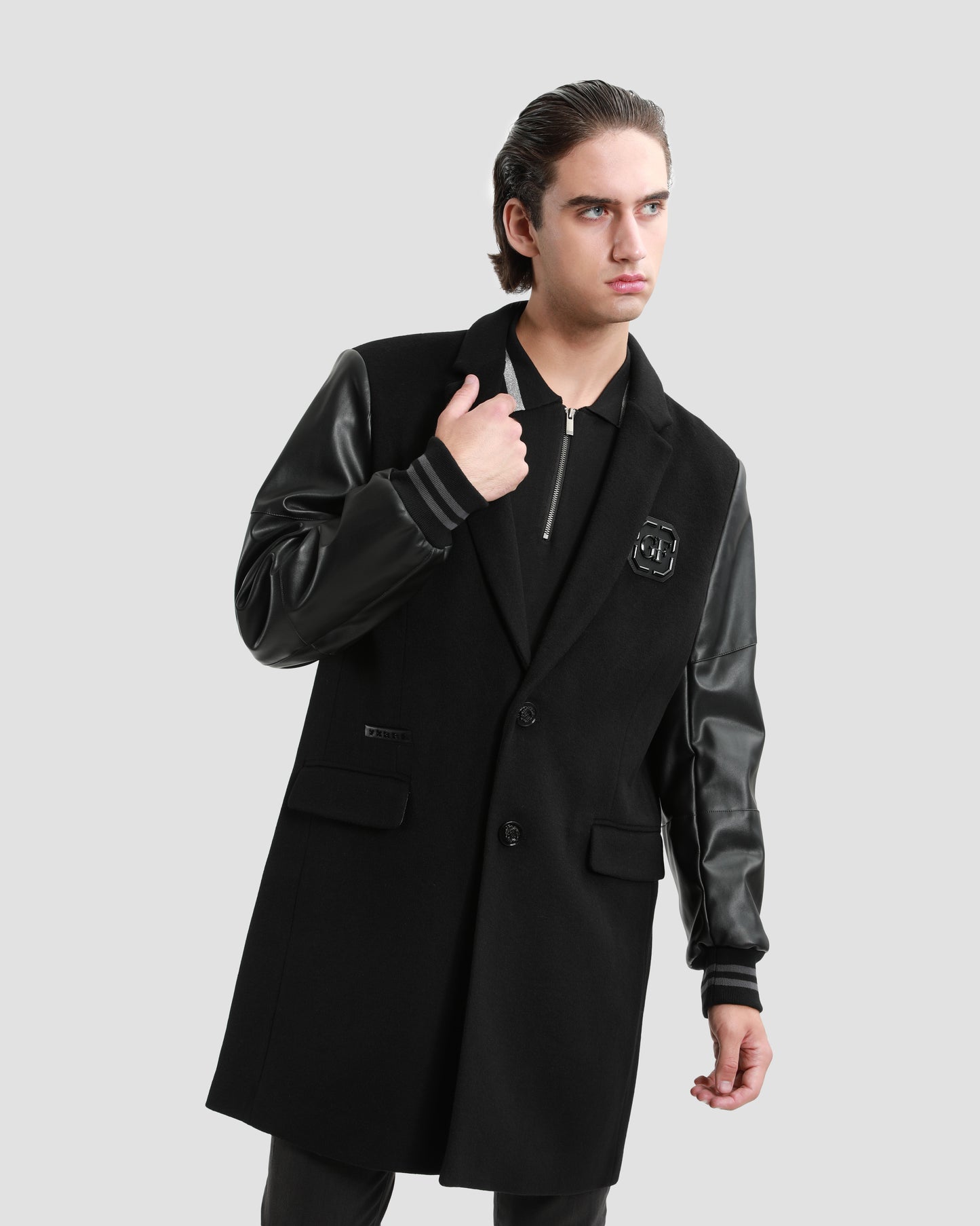 Bedazzled Leather Sleeve Coat