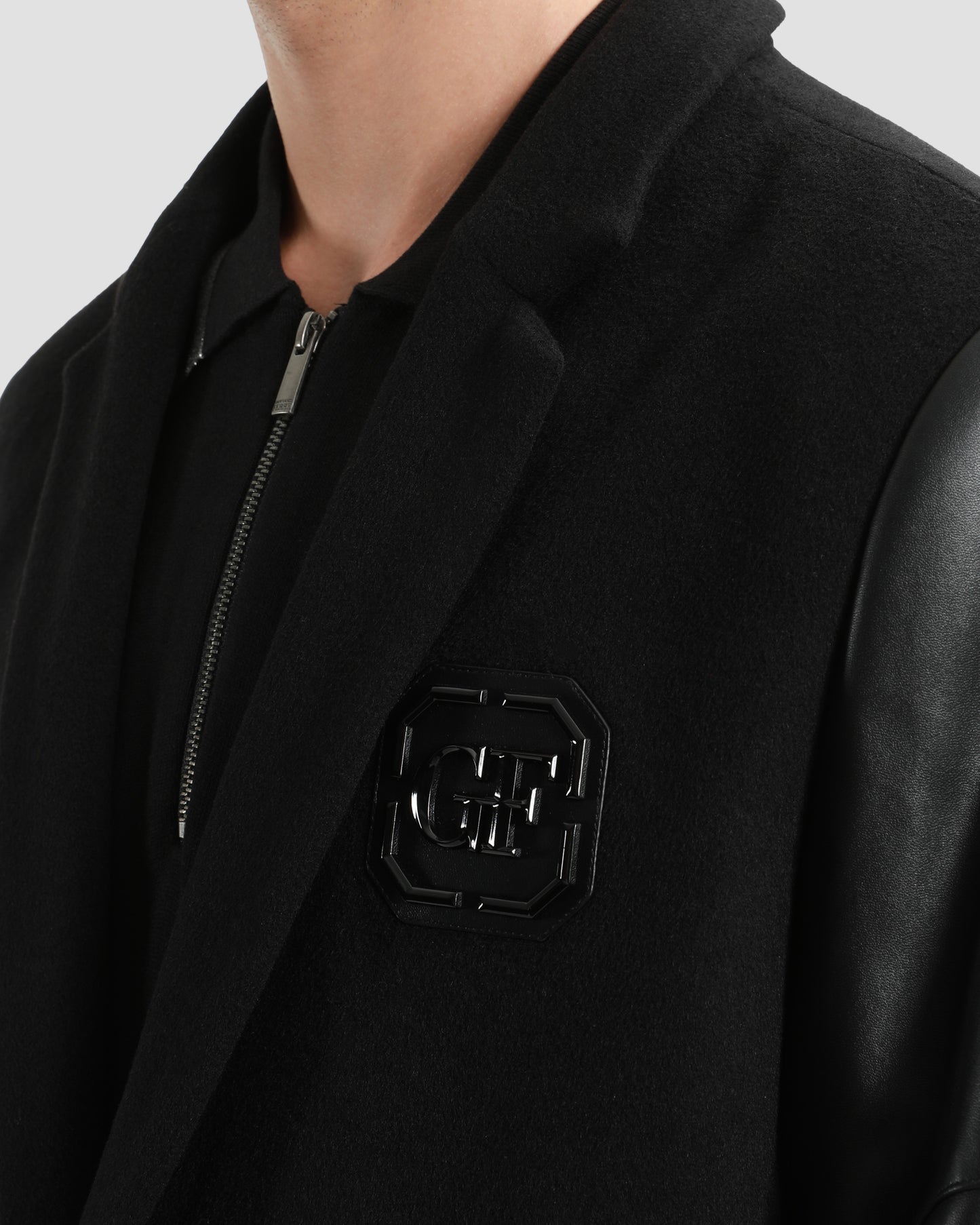 Bedazzled Leather Sleeve Coat