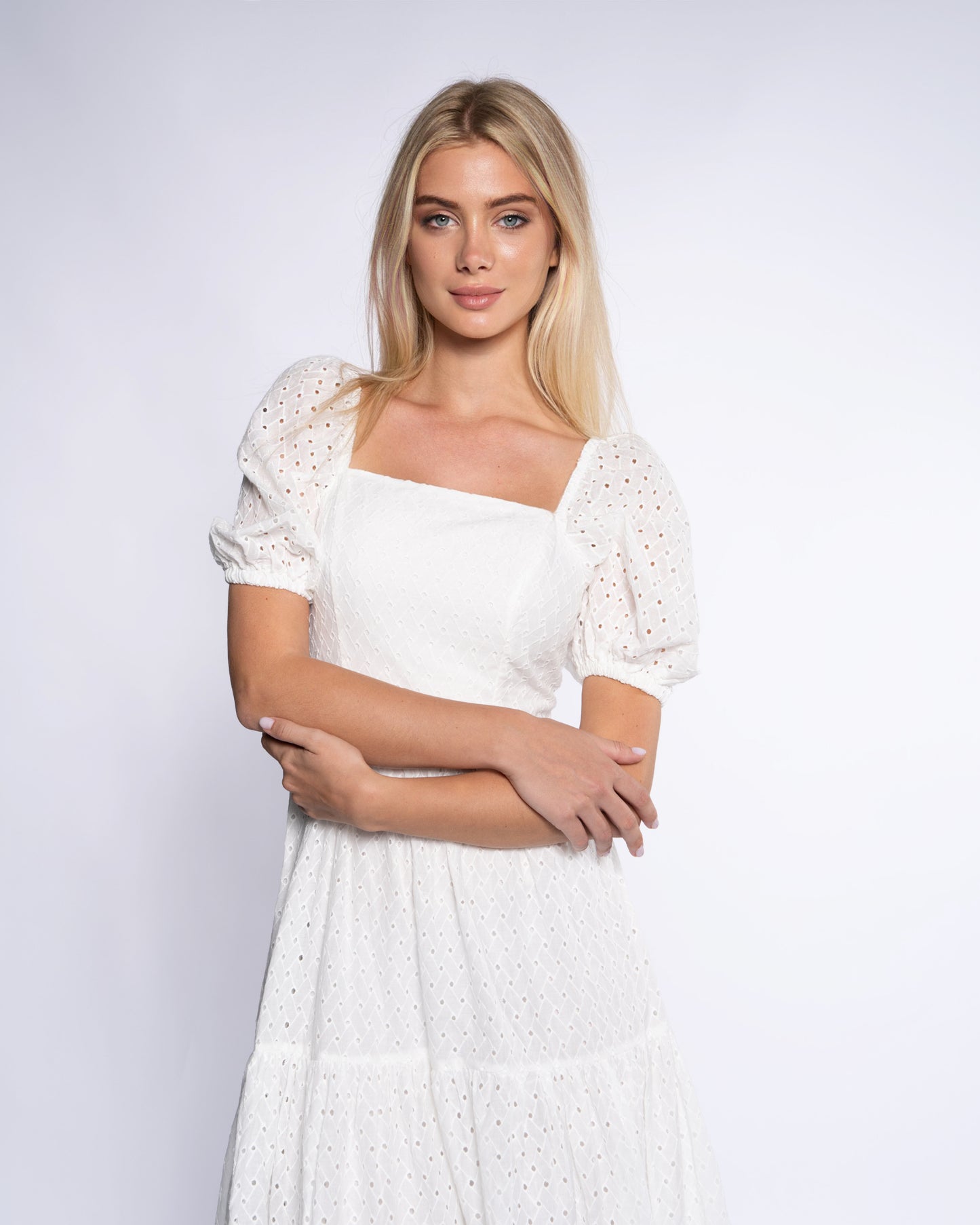 Smocked Broderie Anglaise Cotton Midi Dress
