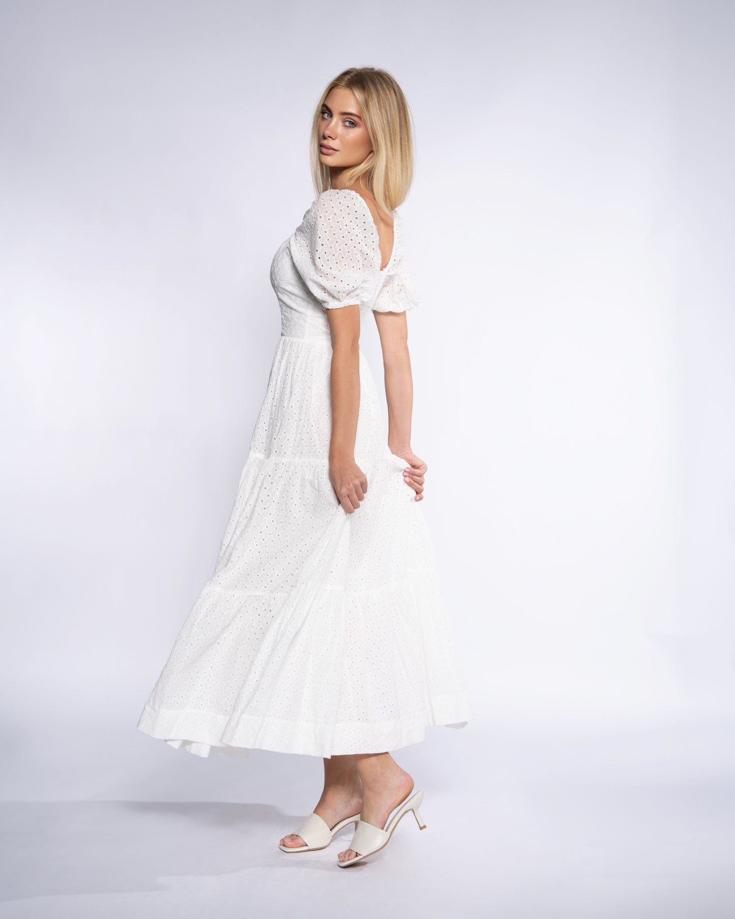 Smocked Broderie Anglaise Cotton Midi Dress