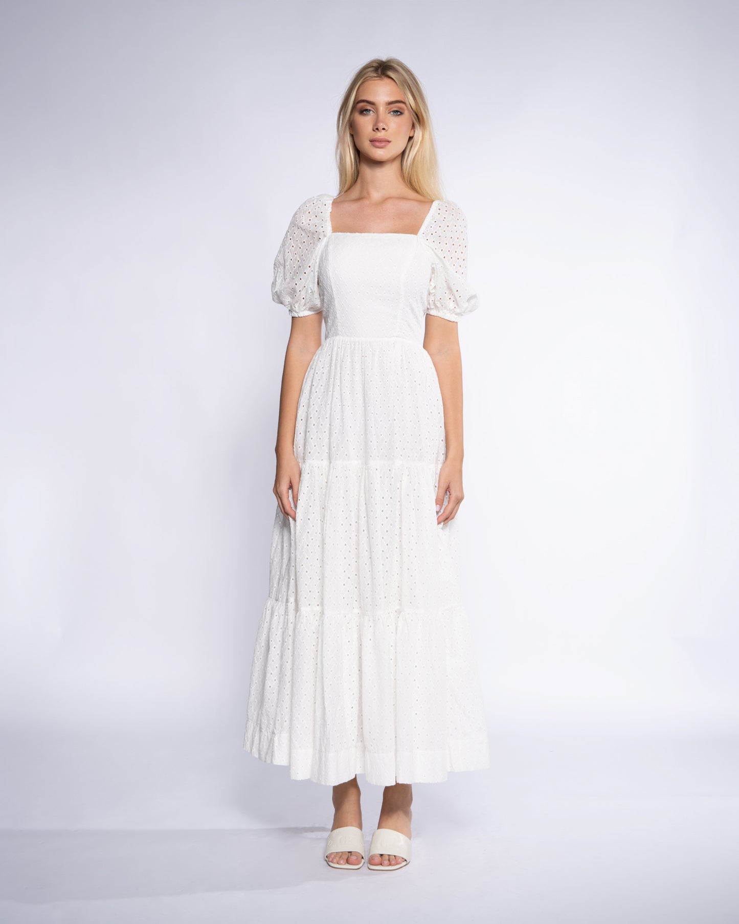 Smocked Broderie Anglaise Cotton Midi Dress
