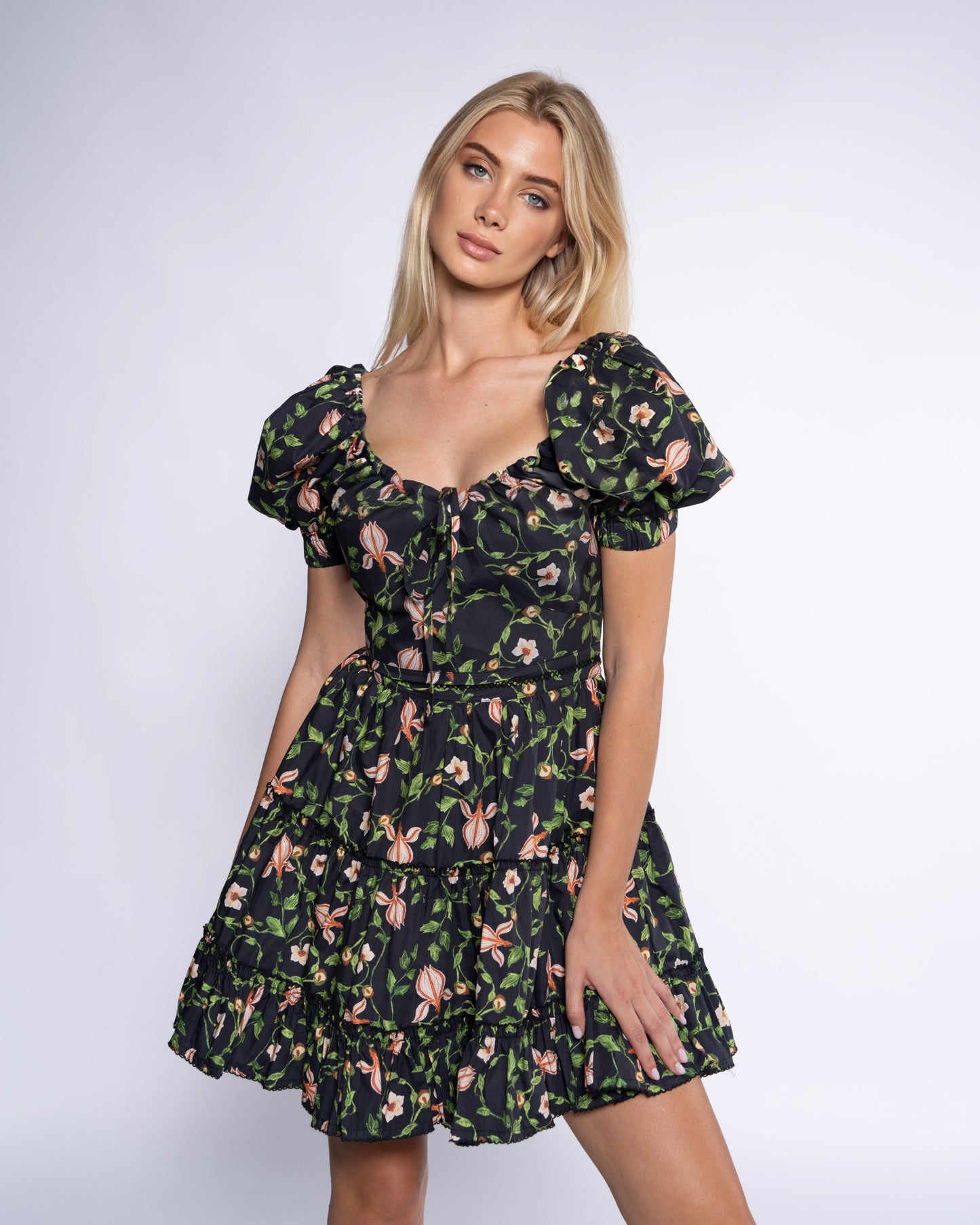 Floral-Print Tiered Mini Dress