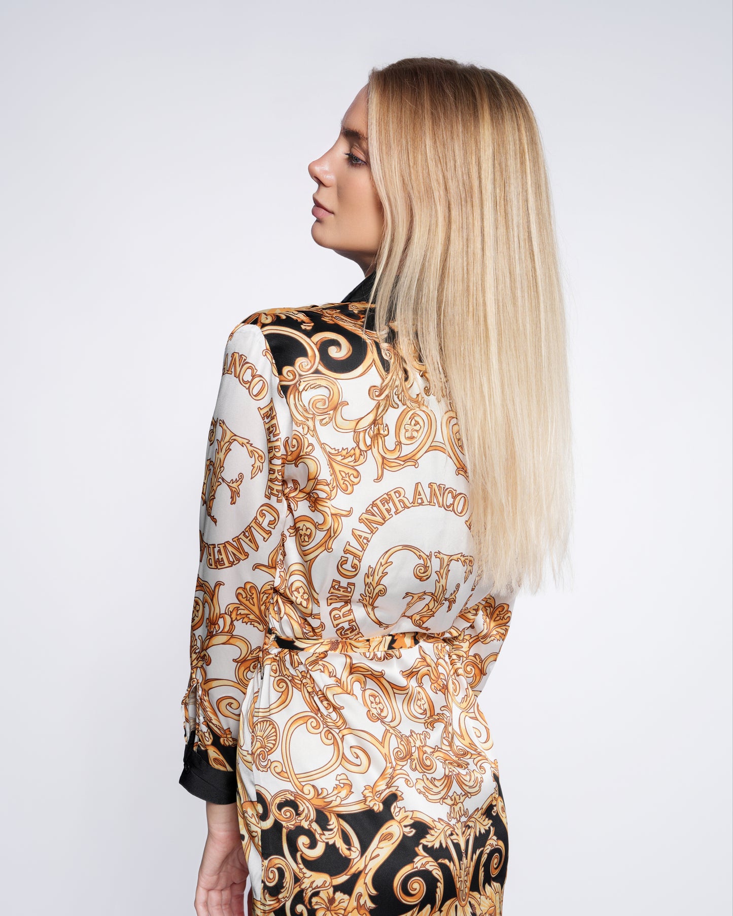 Baroque Floral Print Maxi Dress with Belt