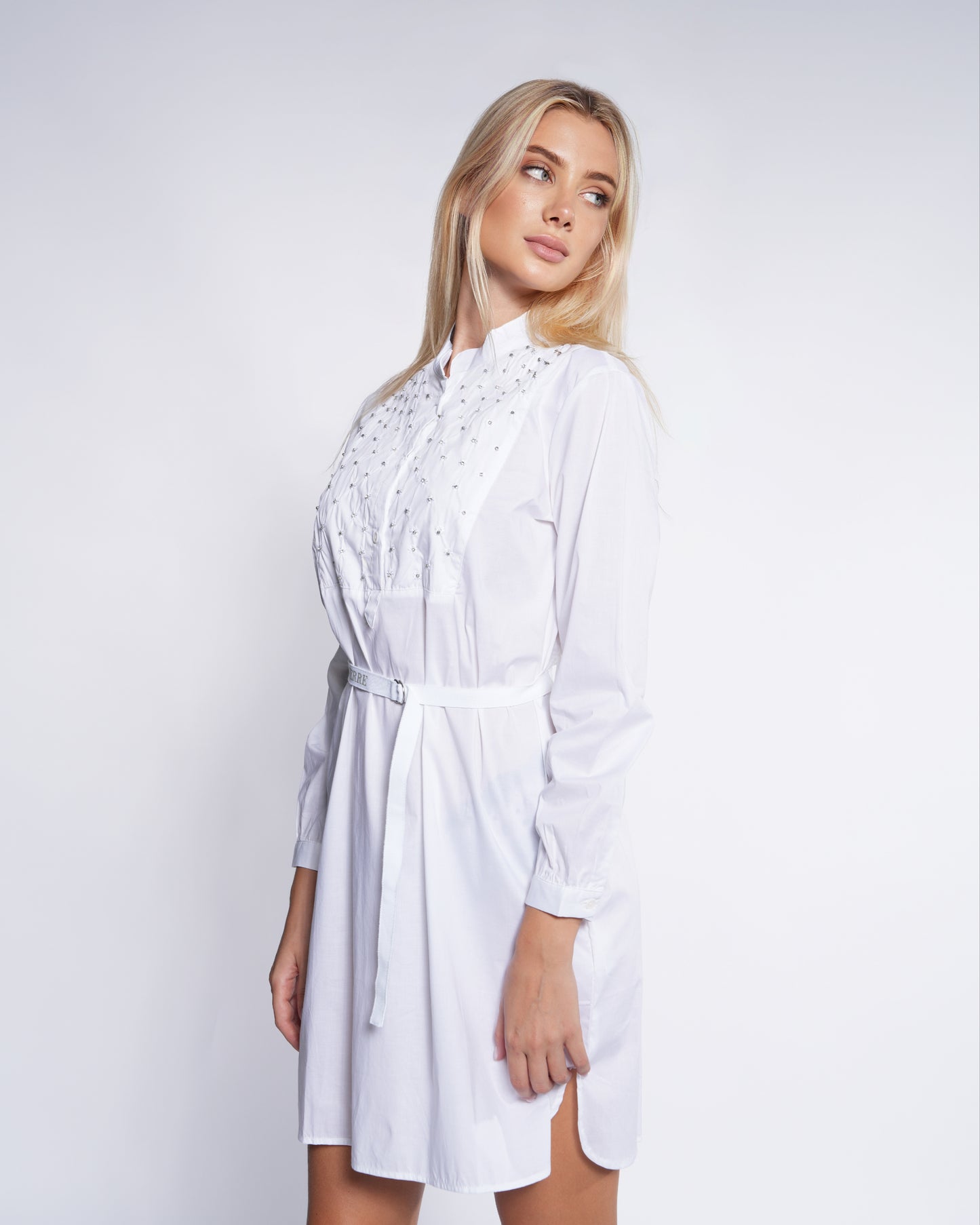 Rhinestone Mandarin Collar Mini Dress