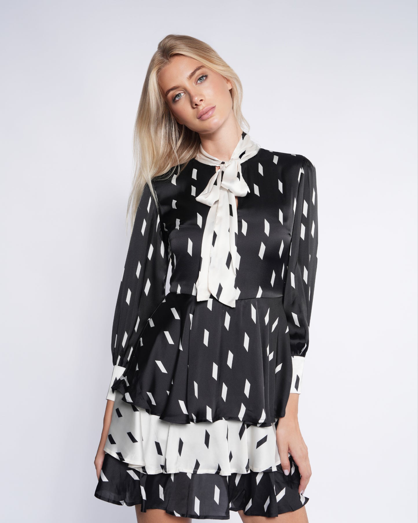 Tie Neck 3-Tier Mini Dress