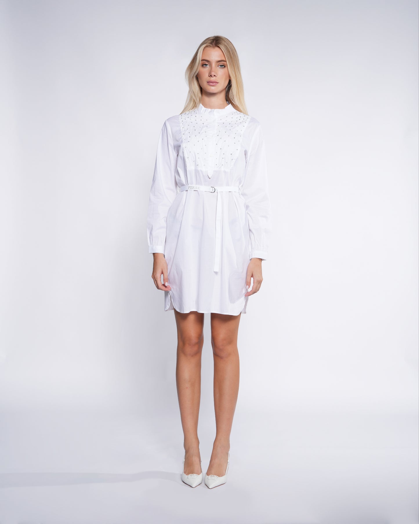 Rhinestone Mandarin Collar Mini Dress