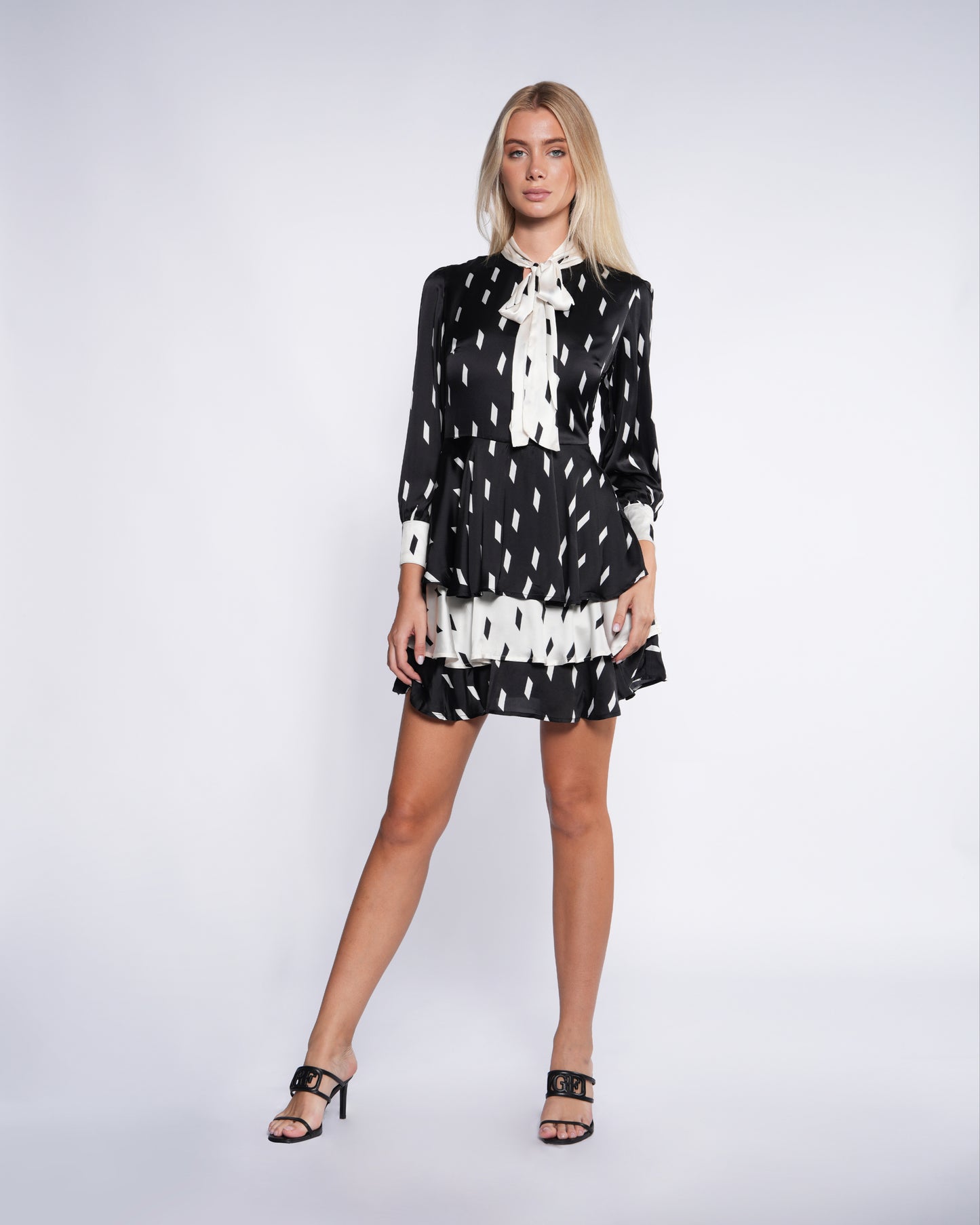 Tie Neck 3-Tier Mini Dress