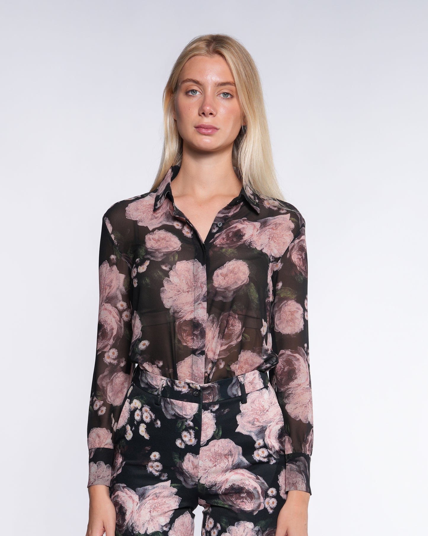 Semi-Sheer Floral Print Shirt