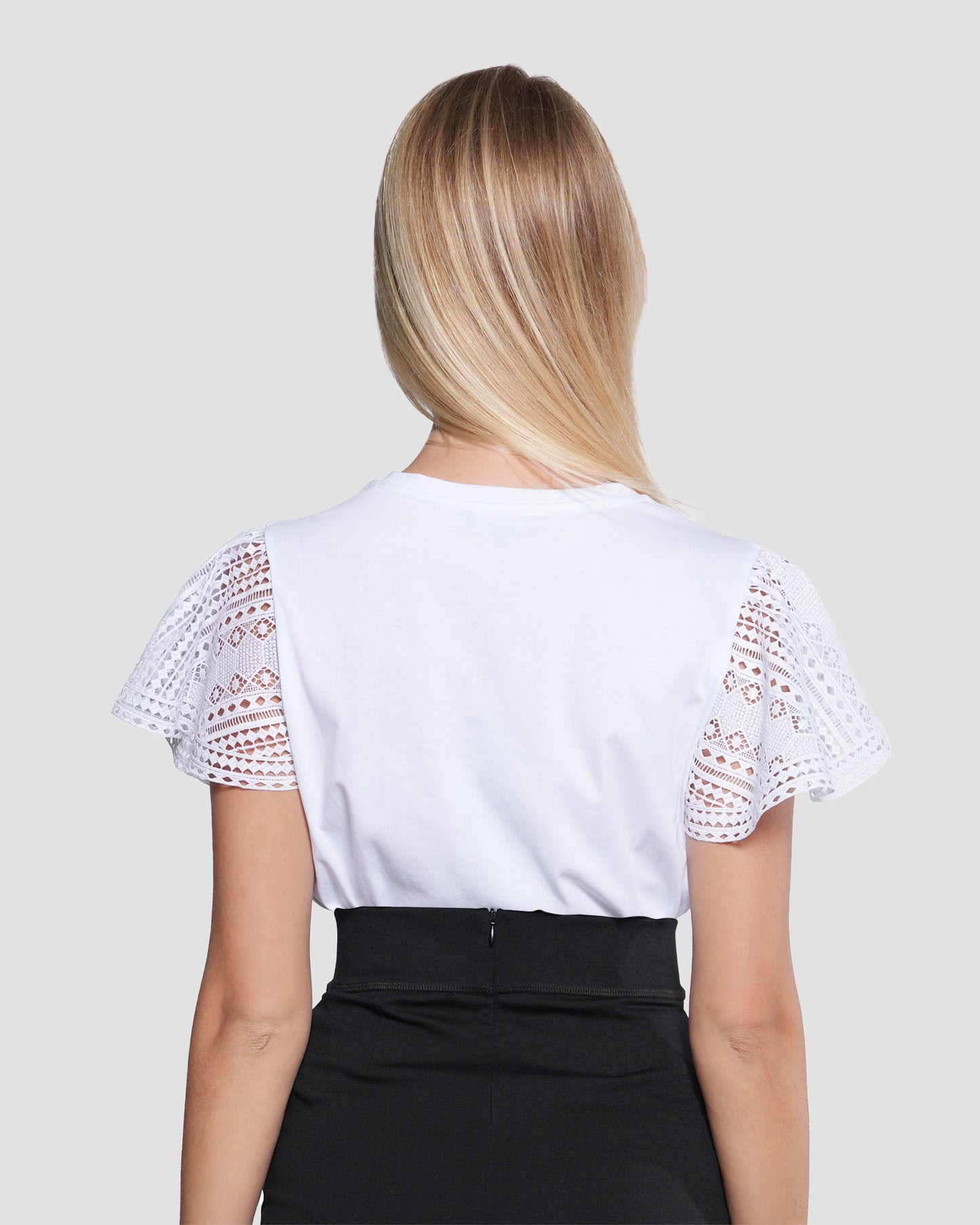 White Lace Sleeve T-shirt