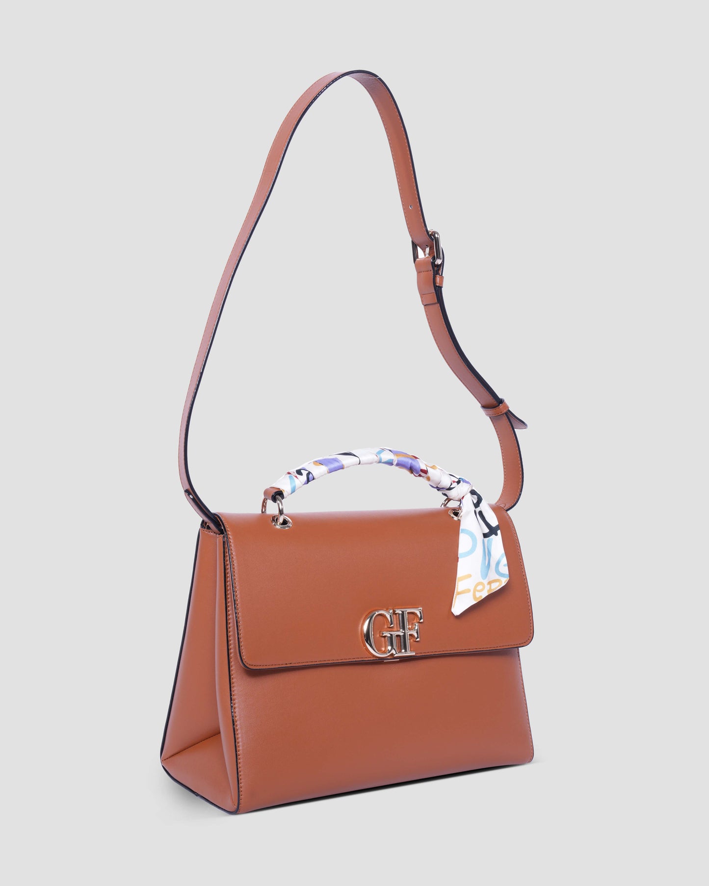 Logo Hand Bag with Scarf-Tied Top Handle