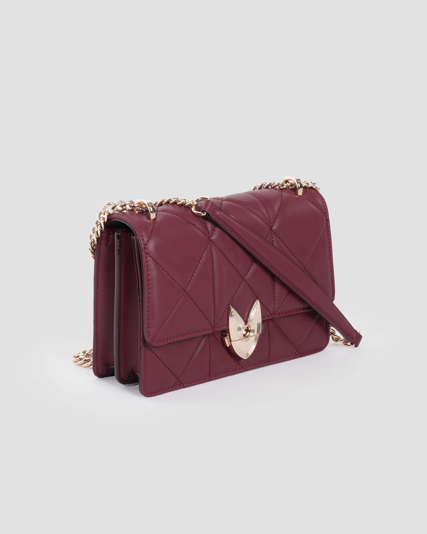 Maroon Quilted Leather Shoulder Bag