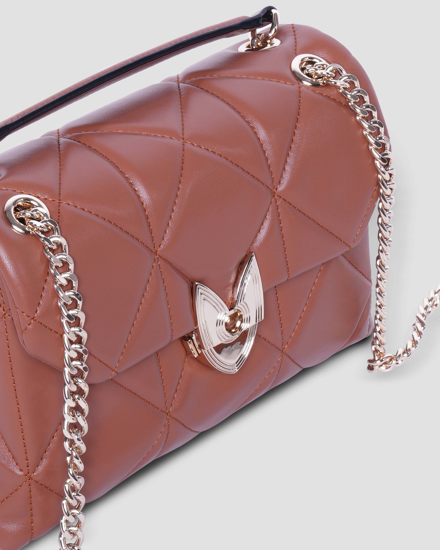 Camel Quilted Leather Shoulder Bag