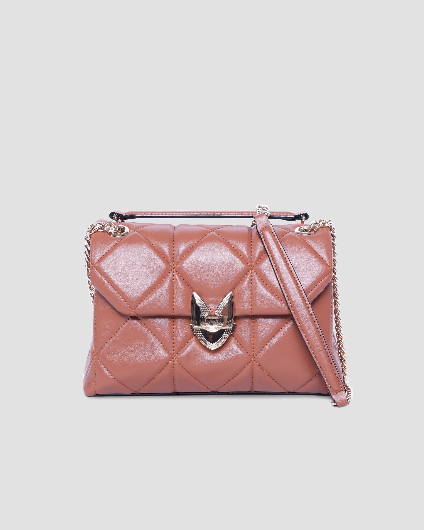 Camel Quilted Leather Shoulder Bag