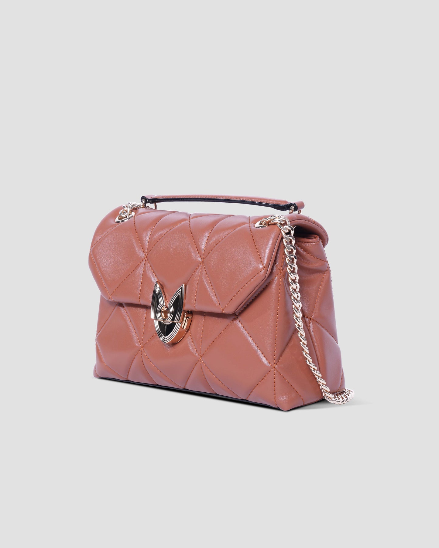 Camel Quilted Leather Shoulder Bag