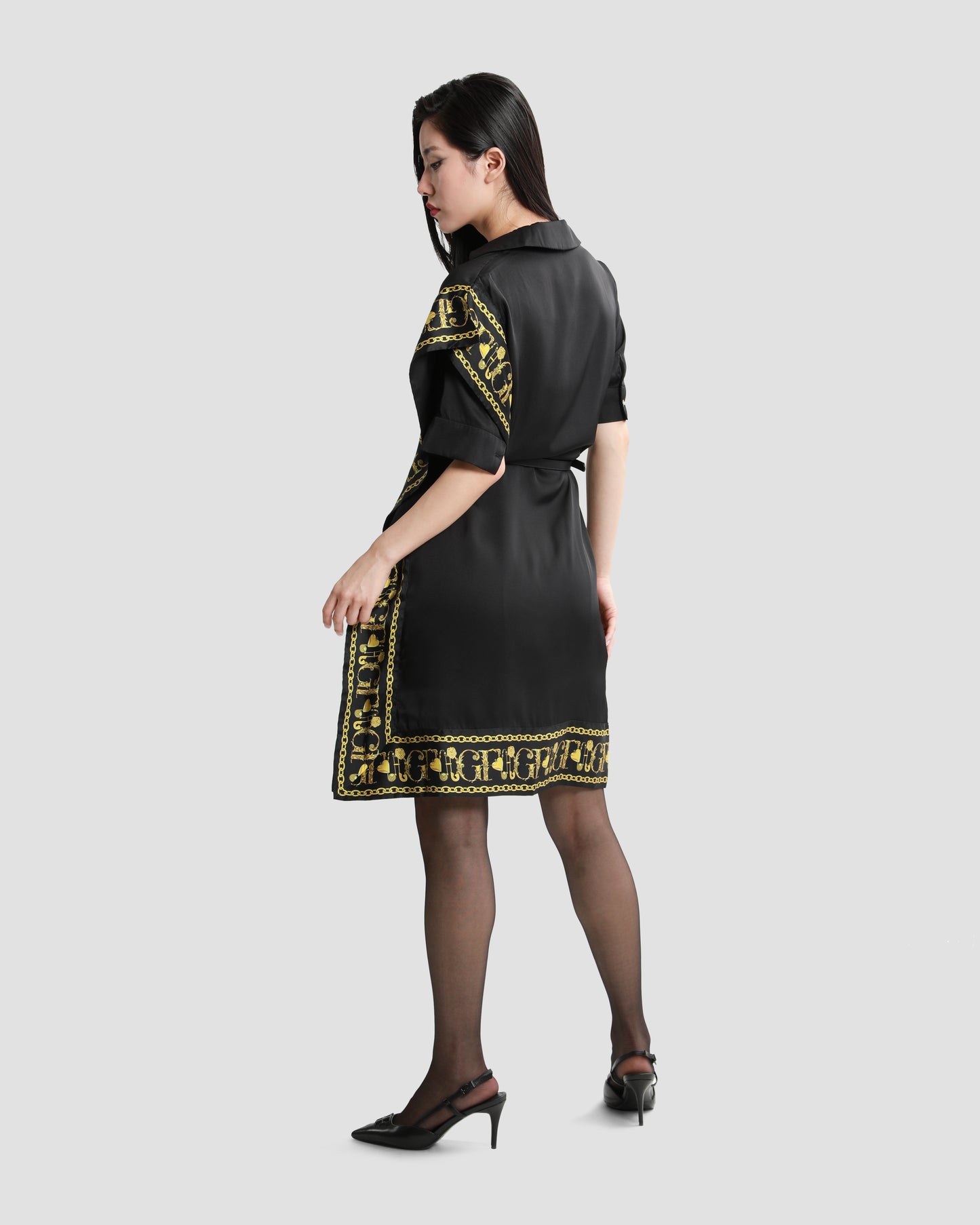Baroque Trim Drape Overlay Dress