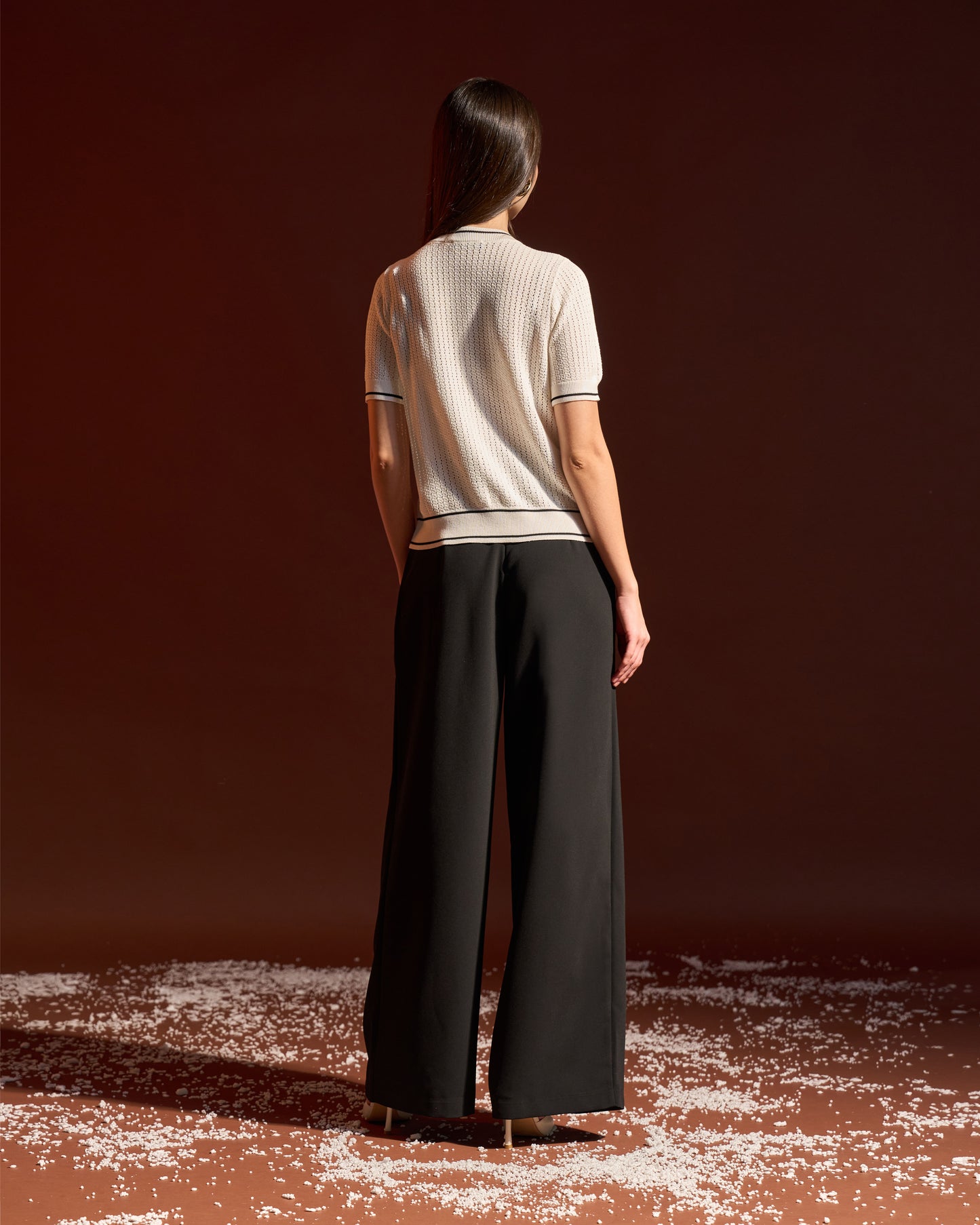 Contrast-Trim Button Knit Top