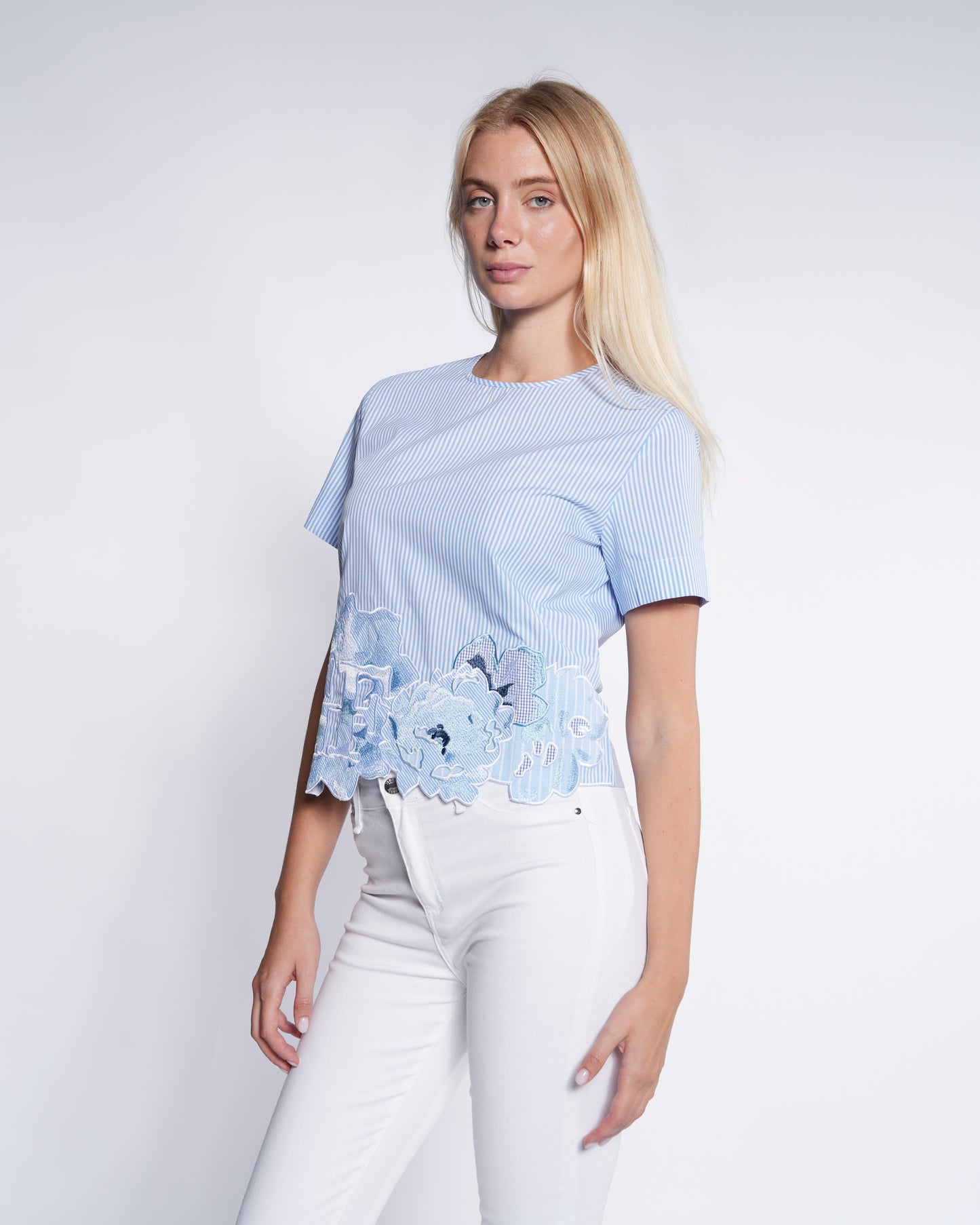 Striped Floral Applique Top