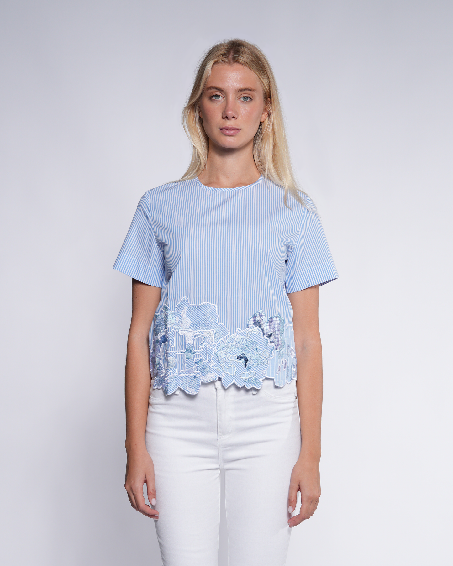 Striped Floral Applique Top